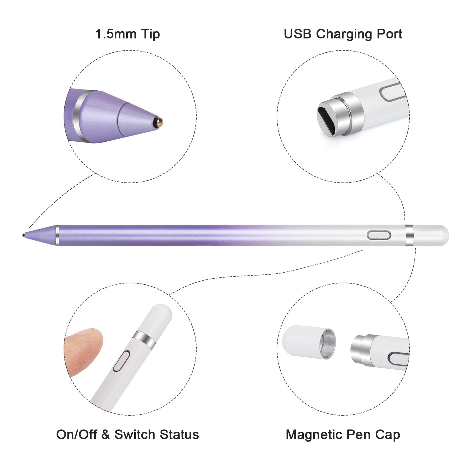 Premium Active Stylus Pen for Touch Screens - Fine Point Digital Pen Compatible with iPhone, iPad, Samsung & Android Devices - Perfect for Note Taking, Drawing & Professional Presentations