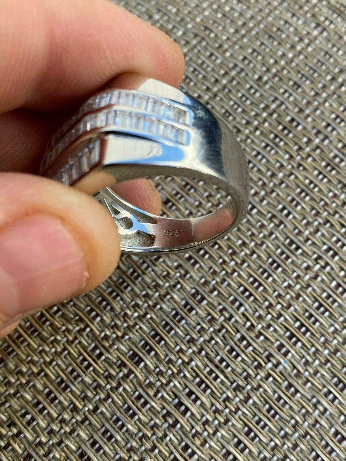 925 Sterling Silver Iced Baguette Men's Ring - Sizes 7-13 - Heavy Pinky or Statement Ring with Man-Made Diamonds | Perfect for Gifts, Weddings, and Everyday Luxury Fashion