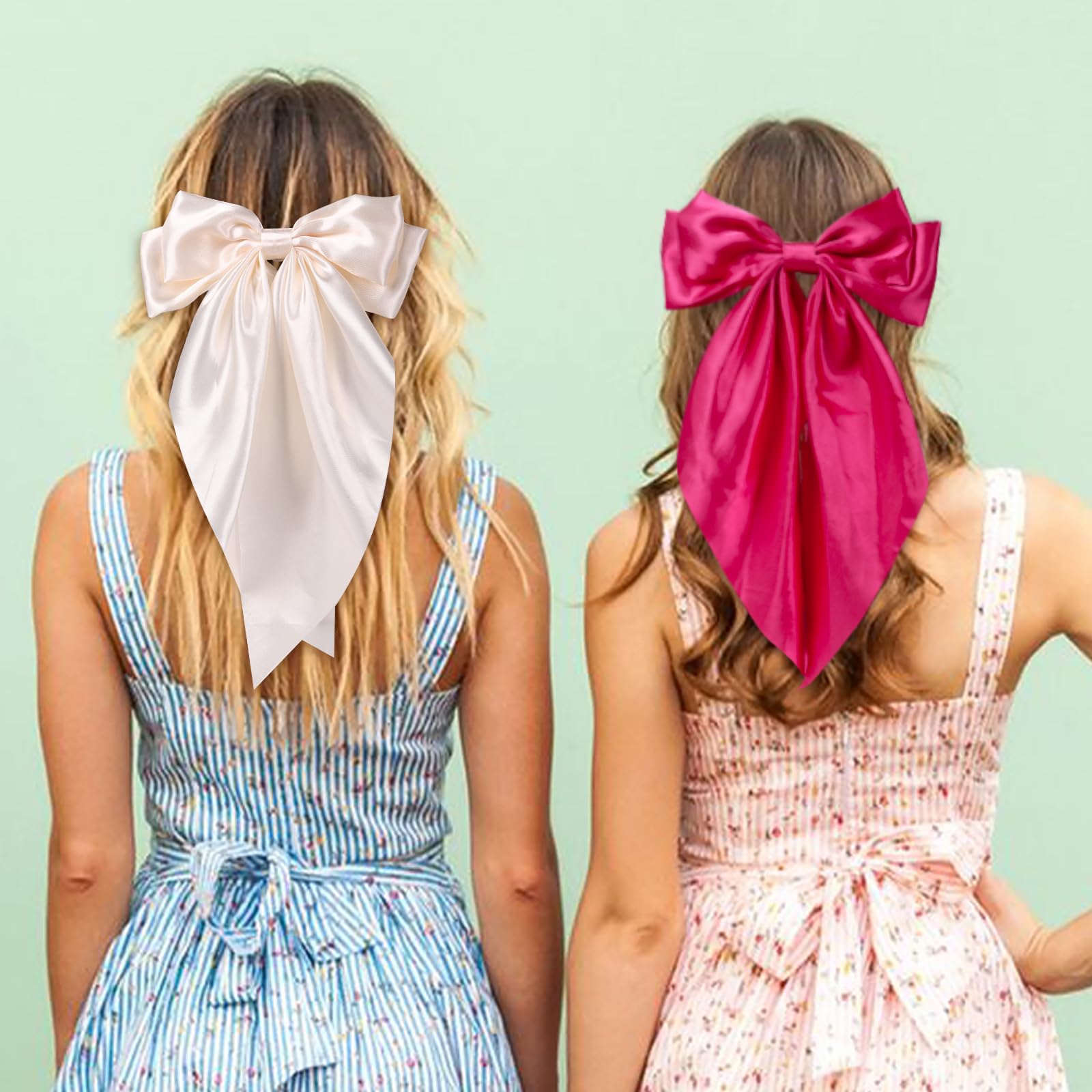 6PCS Large Hair Bows Clips for Women - Long Tail Soft Ribbon Silky Satin Barrettes Hair Accessories (6 Colors) | Perfect for Weddings, Parties, Daily Styling & Gifts
