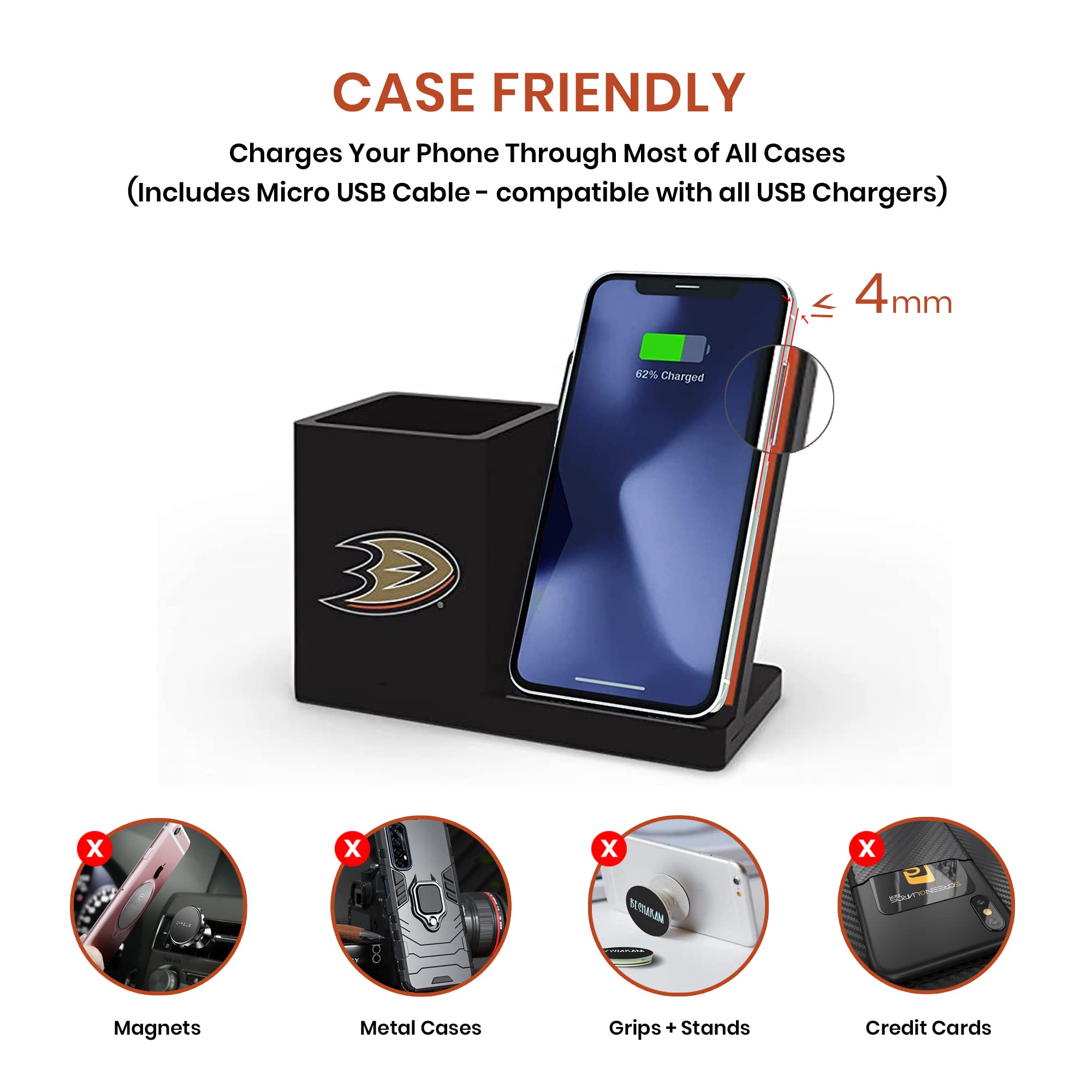 SOAR NHL Wireless Charger & Desktop Organizer - Toronto Maple Leafs Team Design | Fast Qi-Certified Charging Station with Phone Stand | Perfect for Office Desk, Nightstand & Gaming Setup