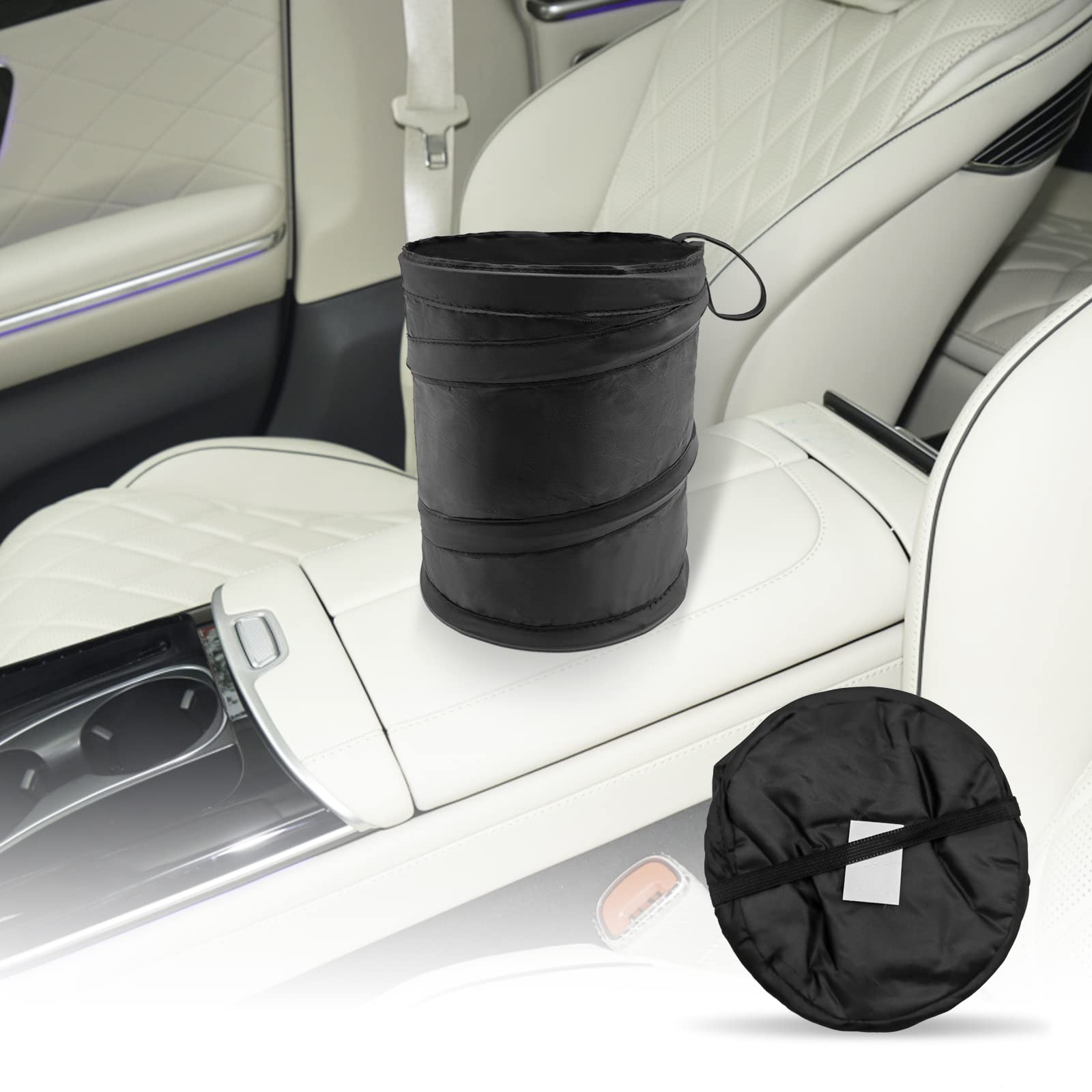 Waterproof Collapsible Car Trash Can - Hanging Pop-Up Vehicle Garbage Bin for Cars, Trucks, SUVs & Minivans | Portable Oxford Cloth Trash Bag | Perfect for Road Trips, Commuting & Family Travel (1 Pack, Black)