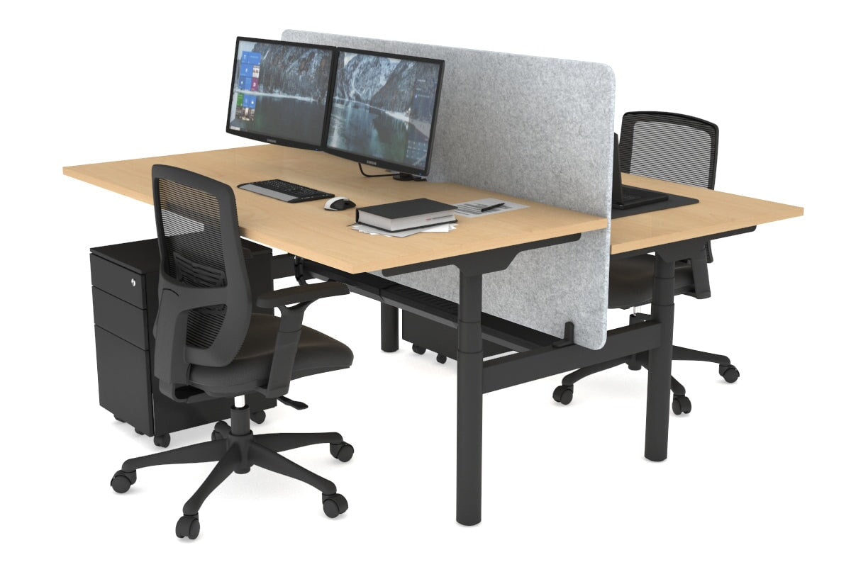 Flexi Premium Height Adjustable 2-Person H Bench Workstation - Black Frame [1400L x 800W with Cable Management] - Ideal for Office, Home Workspace & Collaborative Environments