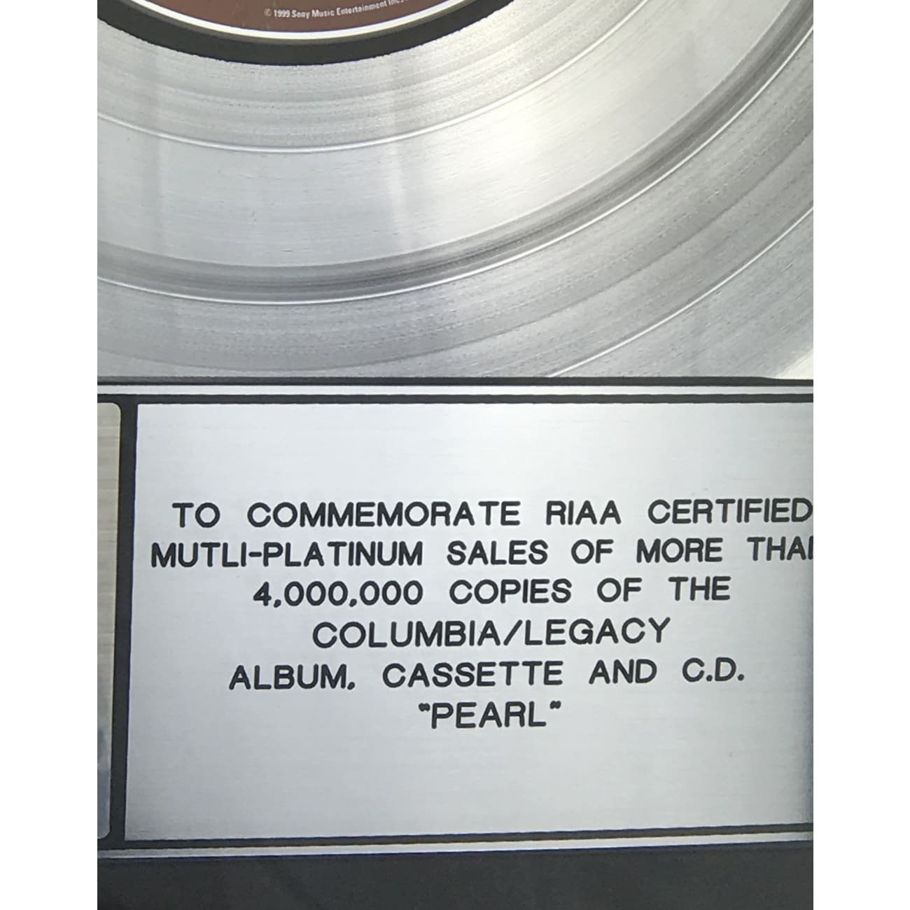 Janis Joplin Pearl Album RIAA 4x Platinum Award - Rare Collectible Music Memorabilia for Fans & Vinyl Enthusiasts - Perfect for Music Room Decor & Collector's Display
