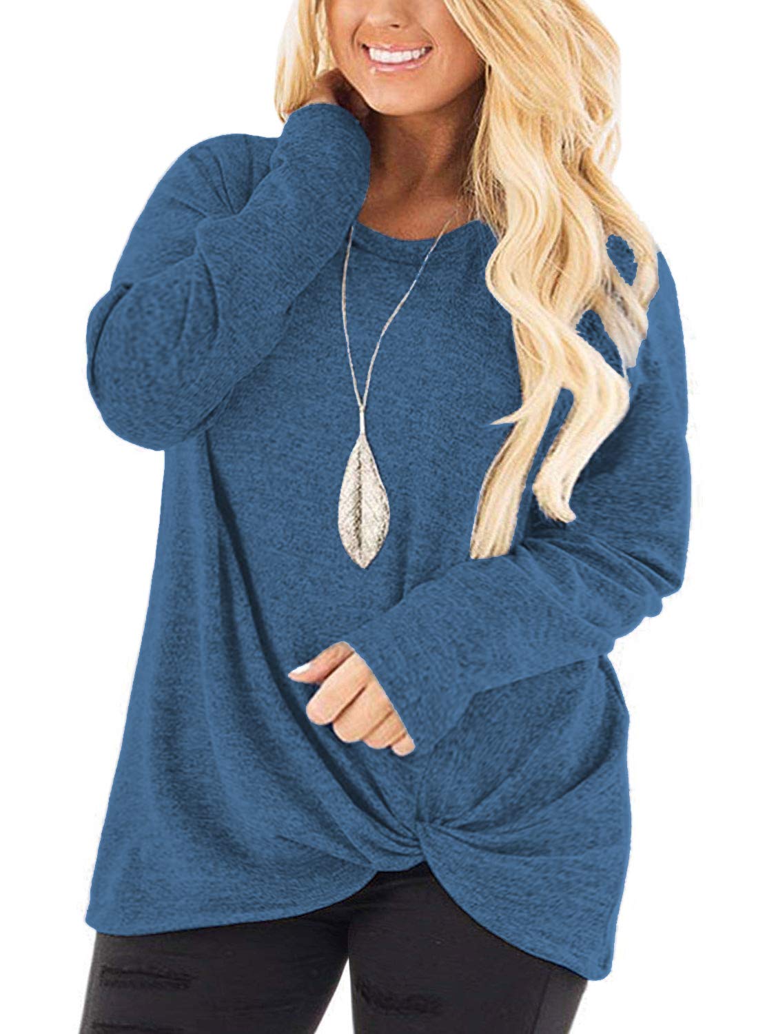 DOLNINE Women's Plus Size Knotted Tops Long Sleeve Tee Shirts - Loose Casual Blouse for Women | Comfortable Stretchy Fabric for Everyday Wear, Work & Weekend Outfits
