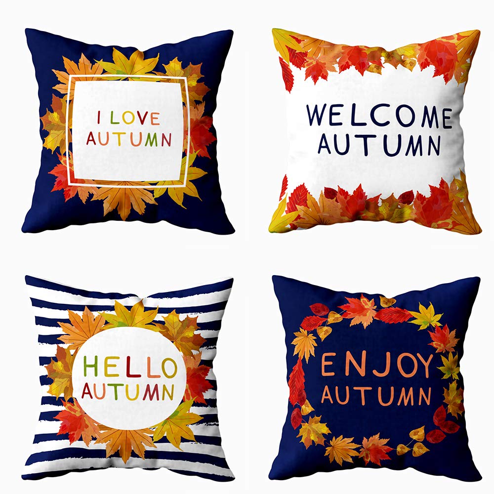 Farmhouse Style 16x16 Inch Throw Pillow Covers Set of 4 - Autumn Floral Leaf Pattern Decorative Cushion Covers for Living Room, Bedroom, Sofa - Perfect for Fall Home Decor, Thanksgiving, and Cozy Seasonal Ambiance