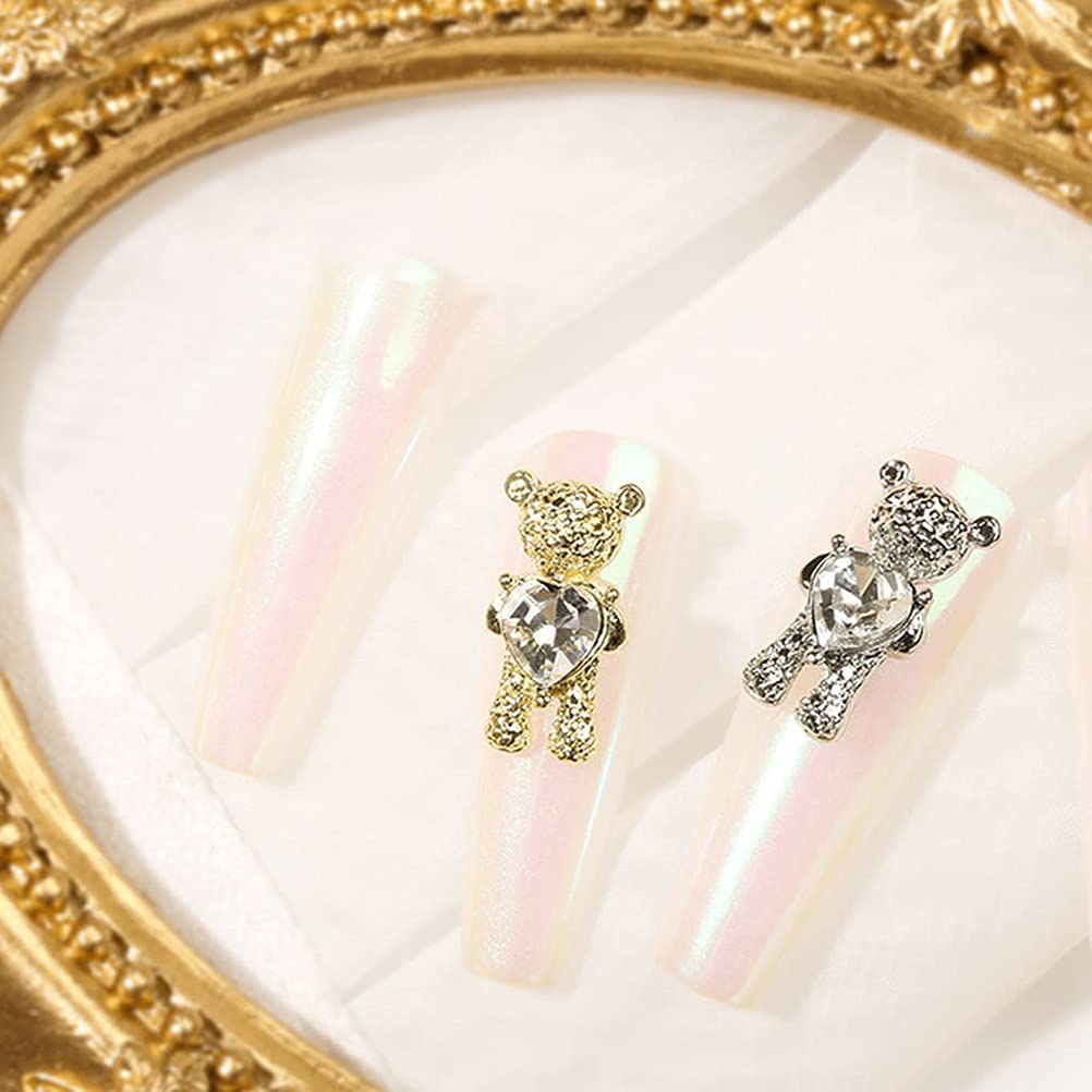 10Pcs 3D Metal Bear Nail Art Charms - Cute Crystal Nail Jewelry Decorations Set for Women & Girls DIY Manicure | Perfect for Parties, Weddings & Nail Salon Designs