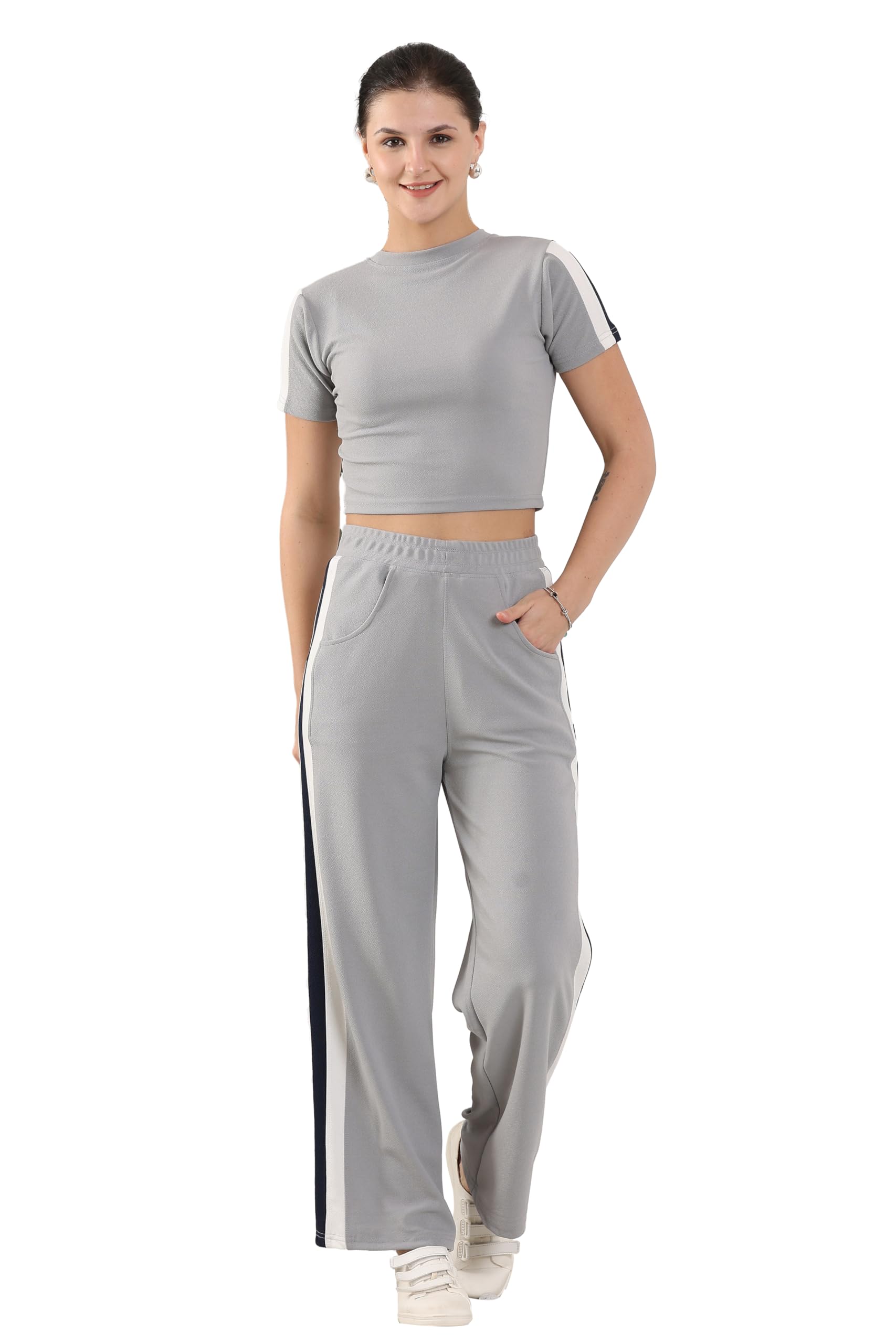 Jhoomantroo Women's Tracksuit Set - Short Sleeve Crop Top & High Waist Leggings | Athletic Wear for Women & Girls | Gym, Yoga, Running & Casual Outfits