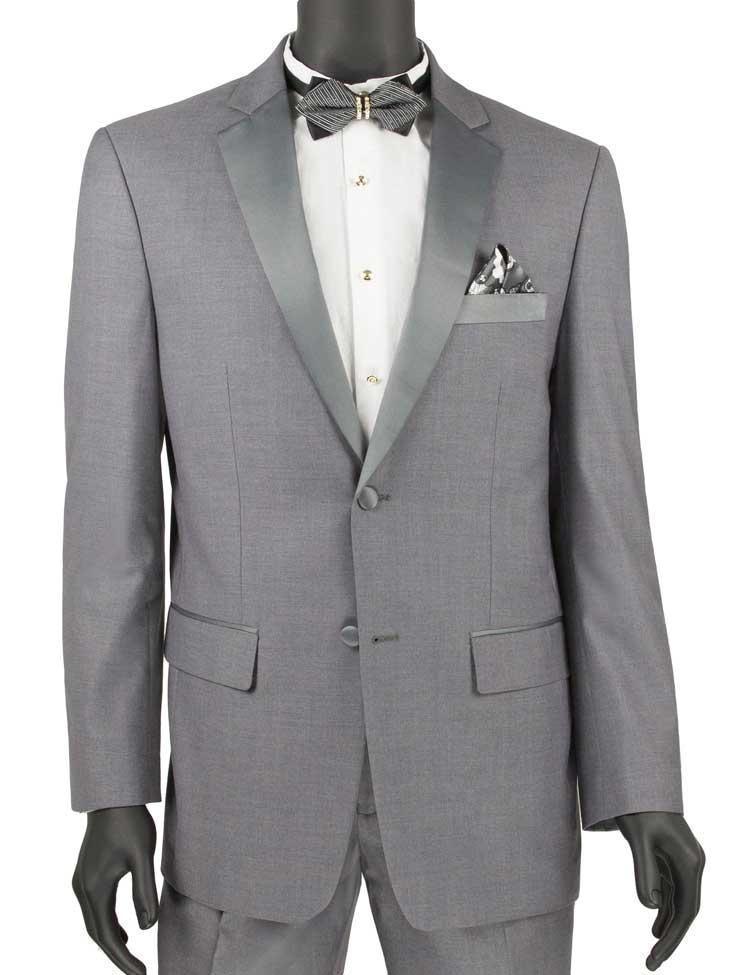 Slim Fit Gray 2 Piece Tuxedo Suit for Men - Formal Wedding, Prom, Gala & Black Tie Events
