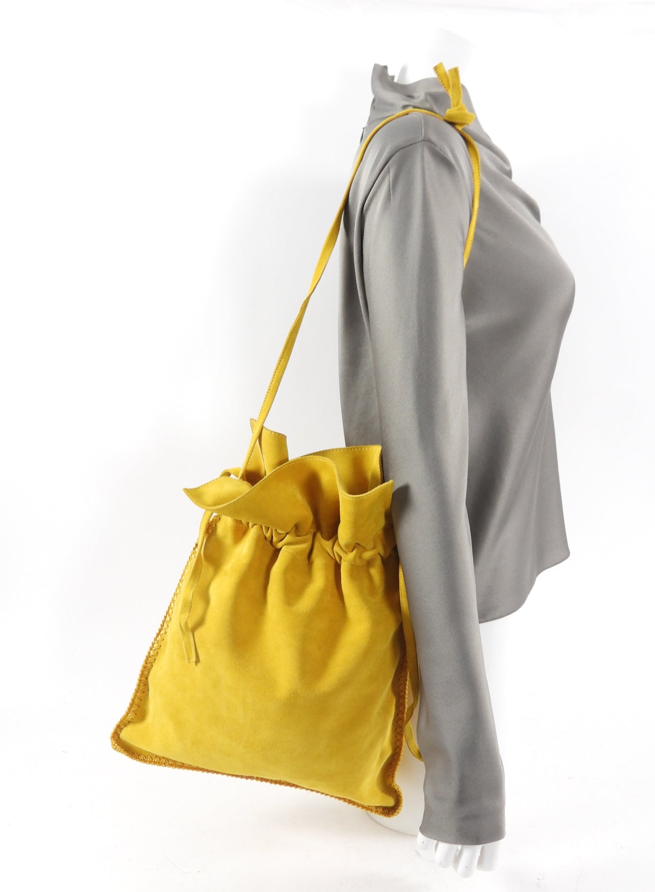 Bottega Veneta Vintage 1980s Yellow Suede Drawstring Shoulder Bag - Perfect for Casual Outings & Retro Fashion Lovers