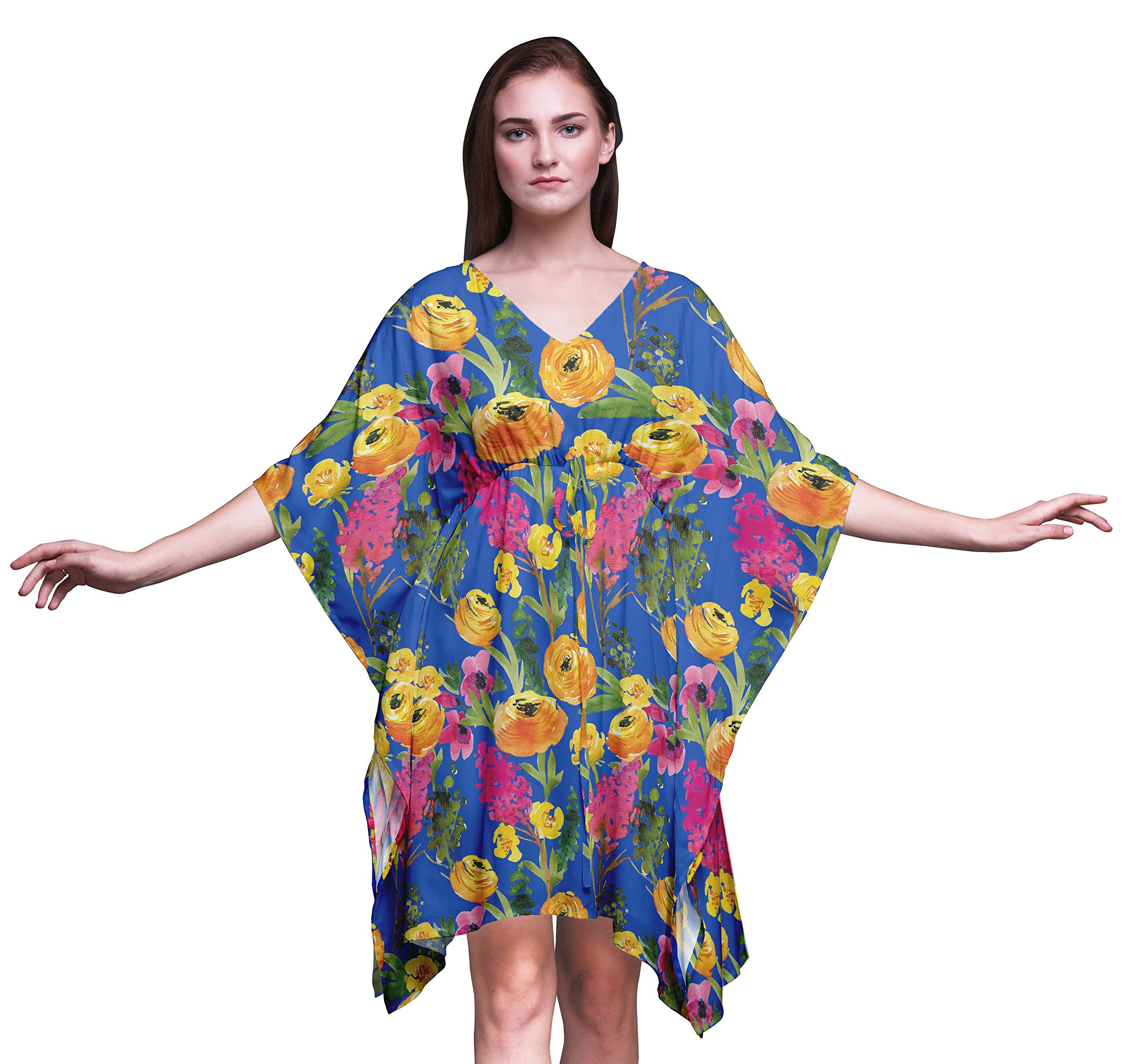 Bimba Women's Short Caftan Midi Dress - Beach Cover Up, Swimwear Cover Up, Summer Boho Kaftan Dress for Pool, Vacation & Resort Wear
