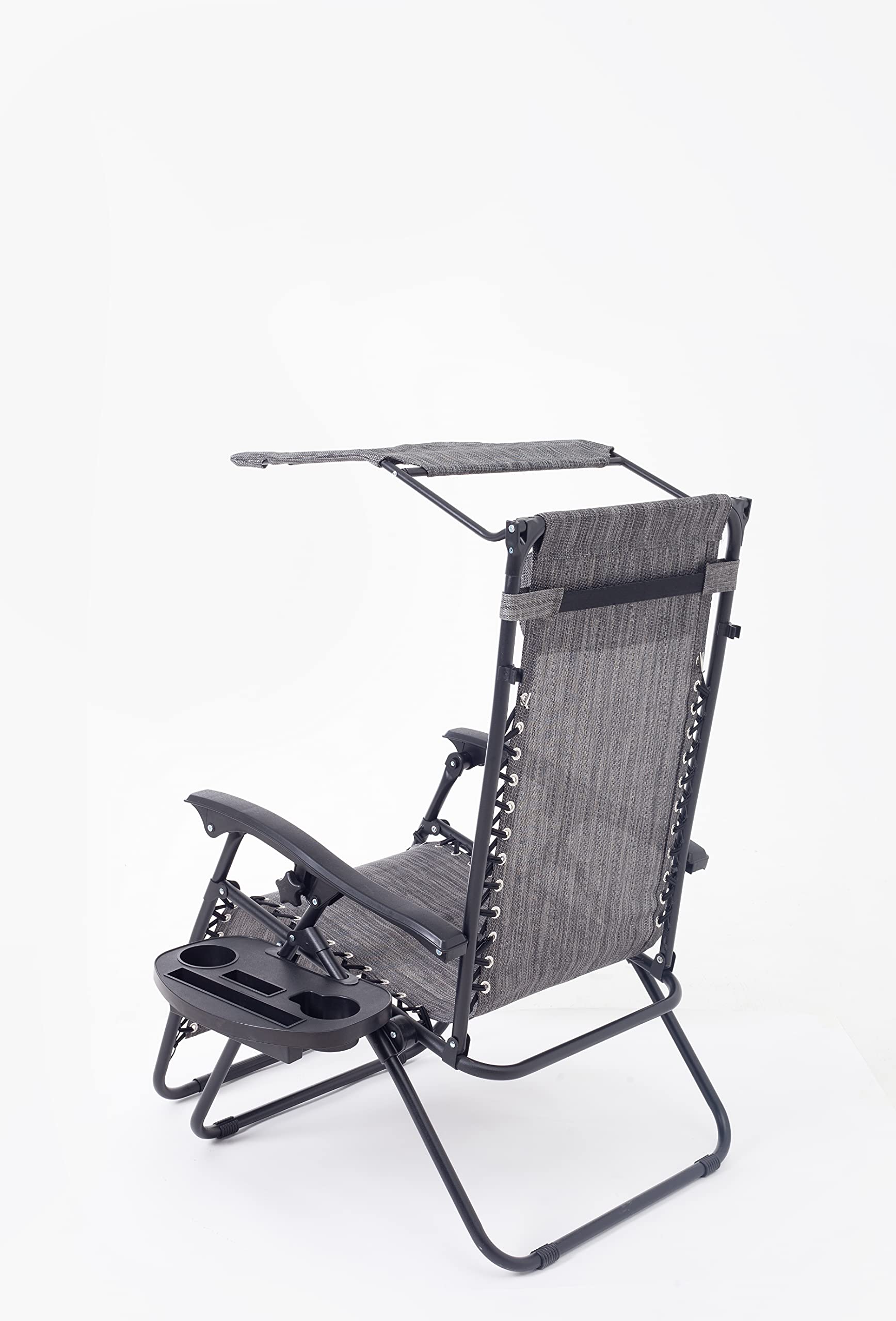 BTEXPERT Set of 2 Adjustable Steel Mesh Zero Gravity Lounge Chairs - Heavy Duty Outdoor Patio Recliners for Beach, Yard & Garden with Pillow, Sunshade & Utility Tray - 500lb Weight Capacity Gray (Perfect for Poolside Relaxation, Backyard Lounging & Beach Vacations)