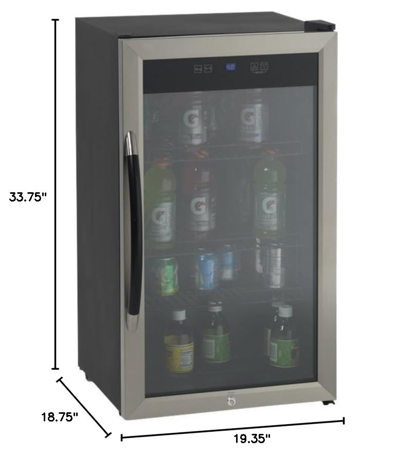 Avanti 3.1 Cu.Ft Beverage Cooler with Glass Door - 108 Can Mini Fridge with Lock for Beer, Soda, Wine - Adjustable Shelves, Digital Temp Control & LED Light - Perfect for Home Bar, Office, Dorm, or Garage (Metallic)