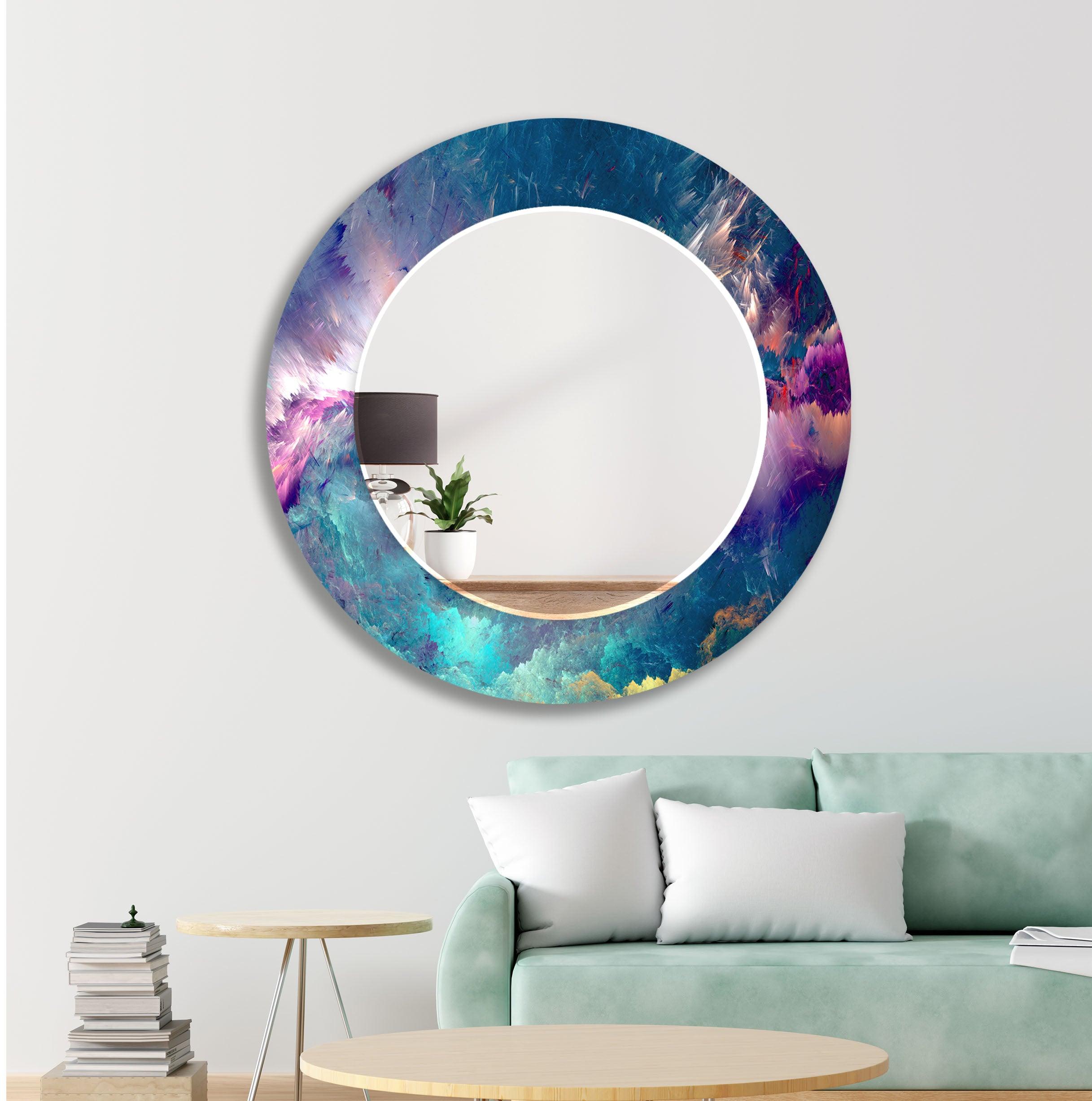 Blue & Purple Lightning Wall Mirror - Modern Decorative Mirror for Living Room, Bedroom, or Entryway - Shatterproof & Stylish Home Decor Accent