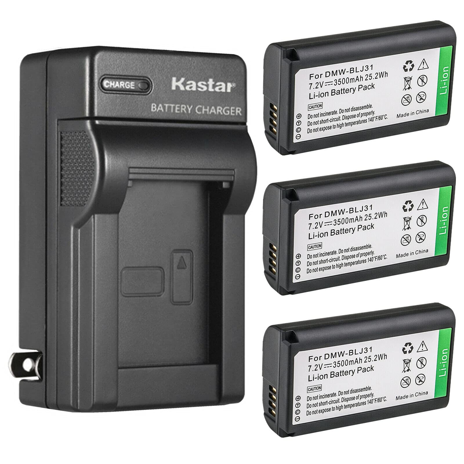 Kastar 3-Pack Replacement Battery & AC Wall Charger for Panasonic DMW-BLJ31/DMW-BLJ31e - Compatible with LUMIX S1, S1R, S1H & DMW-BGS1R Cameras - Perfect for Travel, Photography & Professional Shooting