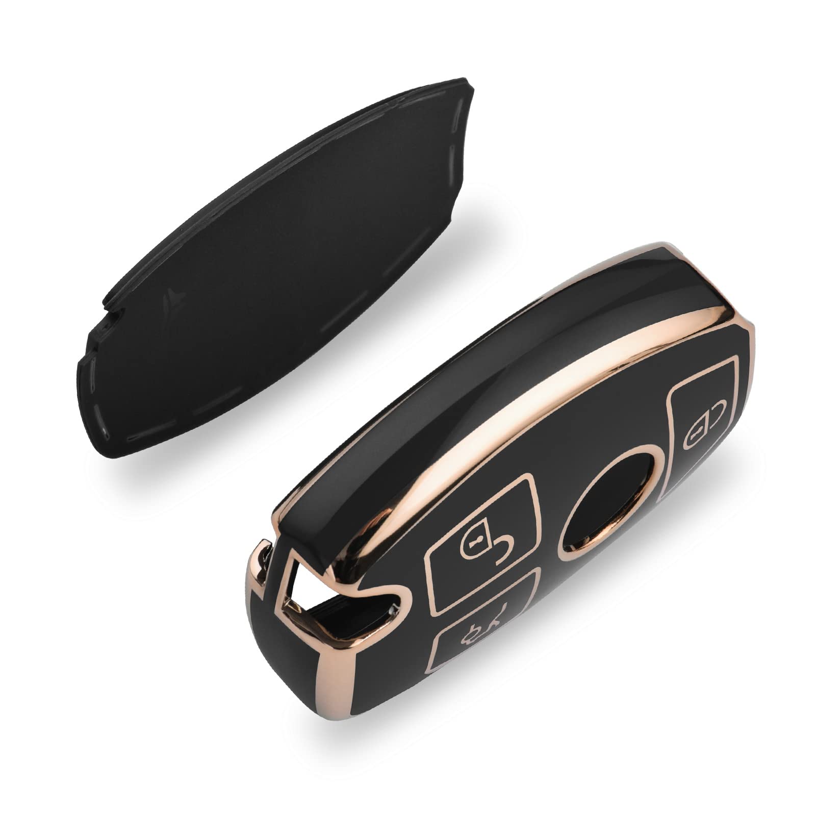 Premium Soft TPU Key Fob Cover for Mercedes Benz C/E/S/M/CLS/CLK/G Class - Smart Key Case Protector with Gold Edge Black Design | Perfect for Keyless Entry Protection & Luxury Car Accessory Gift