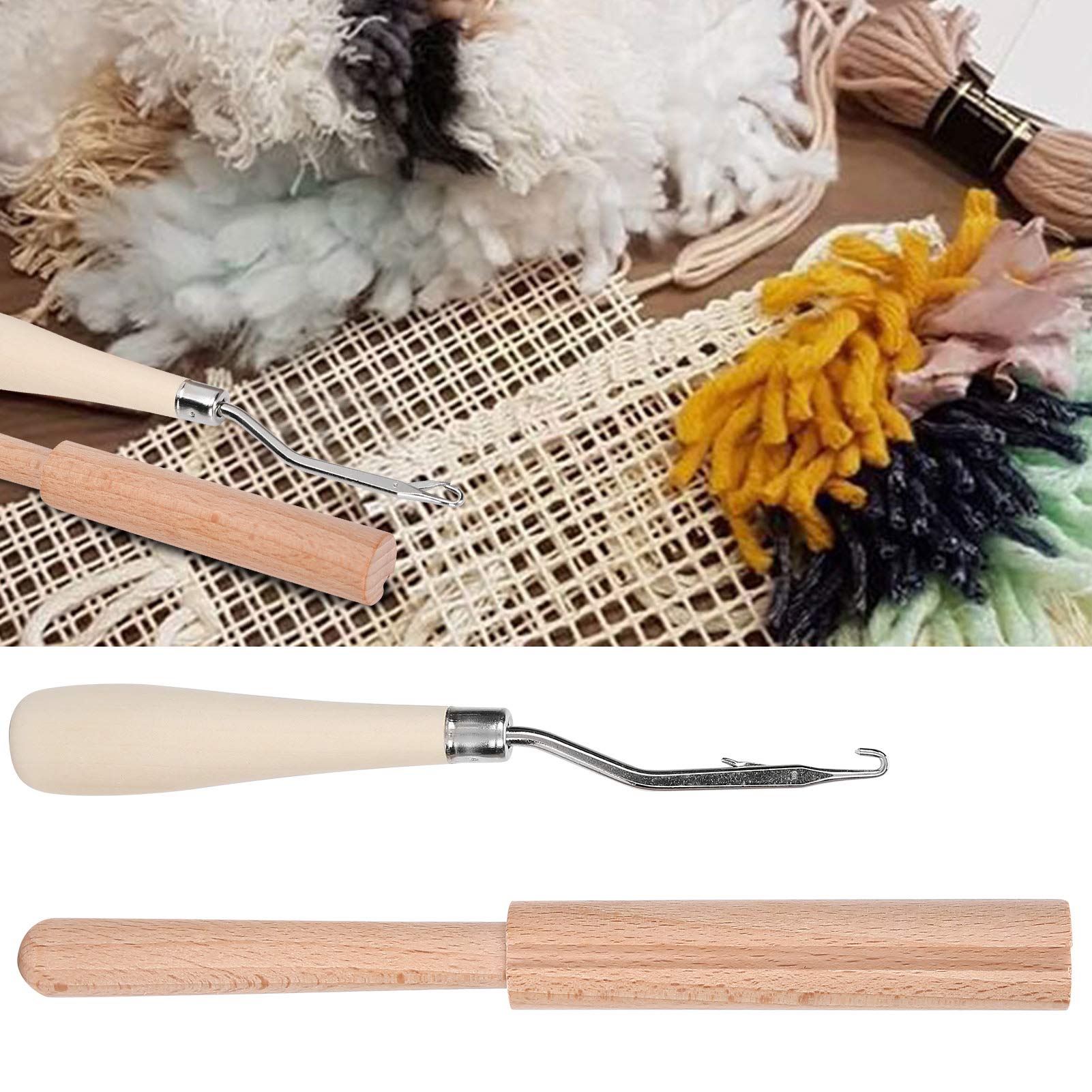 6.3 Inch Wooden Crochet Hook Set with Bent Hook & Thread Cutter - Perfect for Latch Hook, Rug Making, DIY Crafts and Home Decor Projects