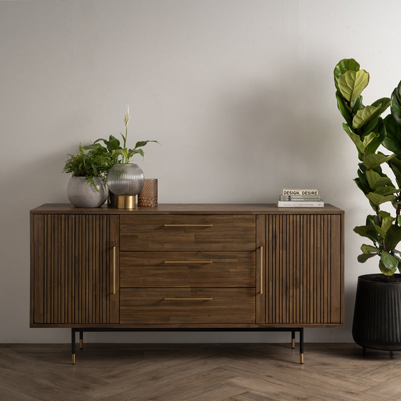 HAMILTON Solid Acacia Wood Sideboard Buffet - 63 Inch Toffee Color Storage Cabinet for Dining Room, Living Room & Entryway
