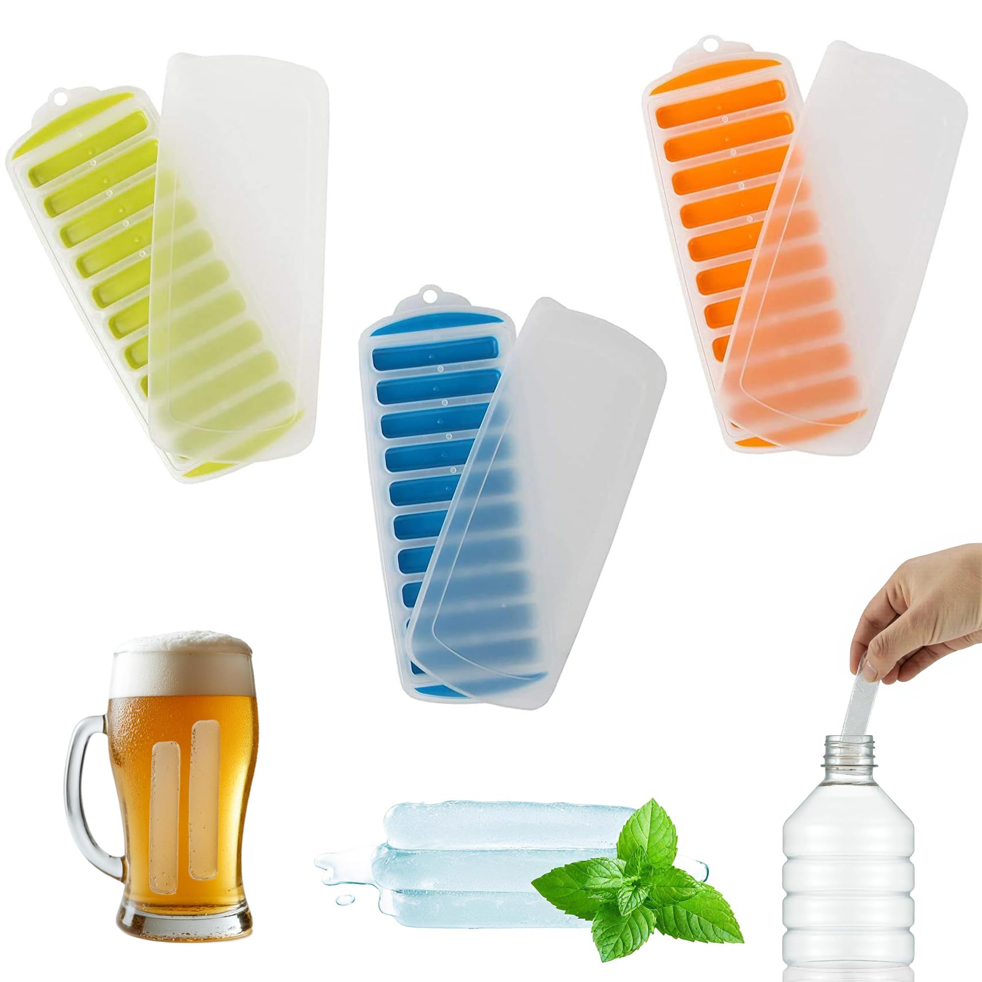 Lily's Home Silicone Ice Cube Tray Set - 3-Piece Quick Freeze Ice Trays with Lids, Makes 30 Cubes (10 Slots Each) - Perfect for Cocktails, Iced Coffee & Beverage Cooling - BPA-Free Flexible Ice Cube Molds for Home & Bar Use
