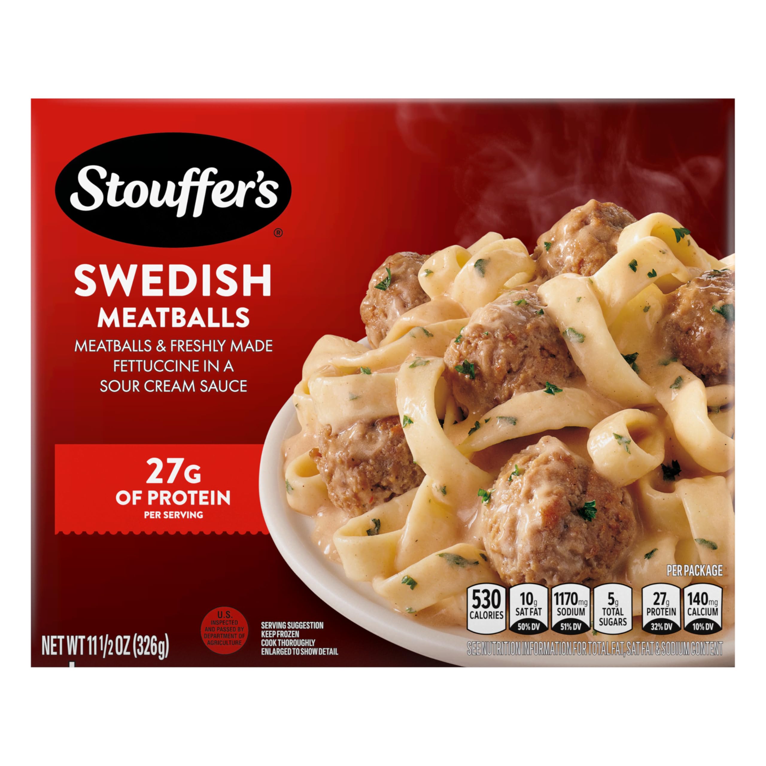 Stouffer’s Swedish Meatballs Frozen Dinner – Single Serve Microwave or Oven Ready Meal – Quick & Easy Frozen Pasta for Busy Weeknights, Office Lunches or College Dorm Meals