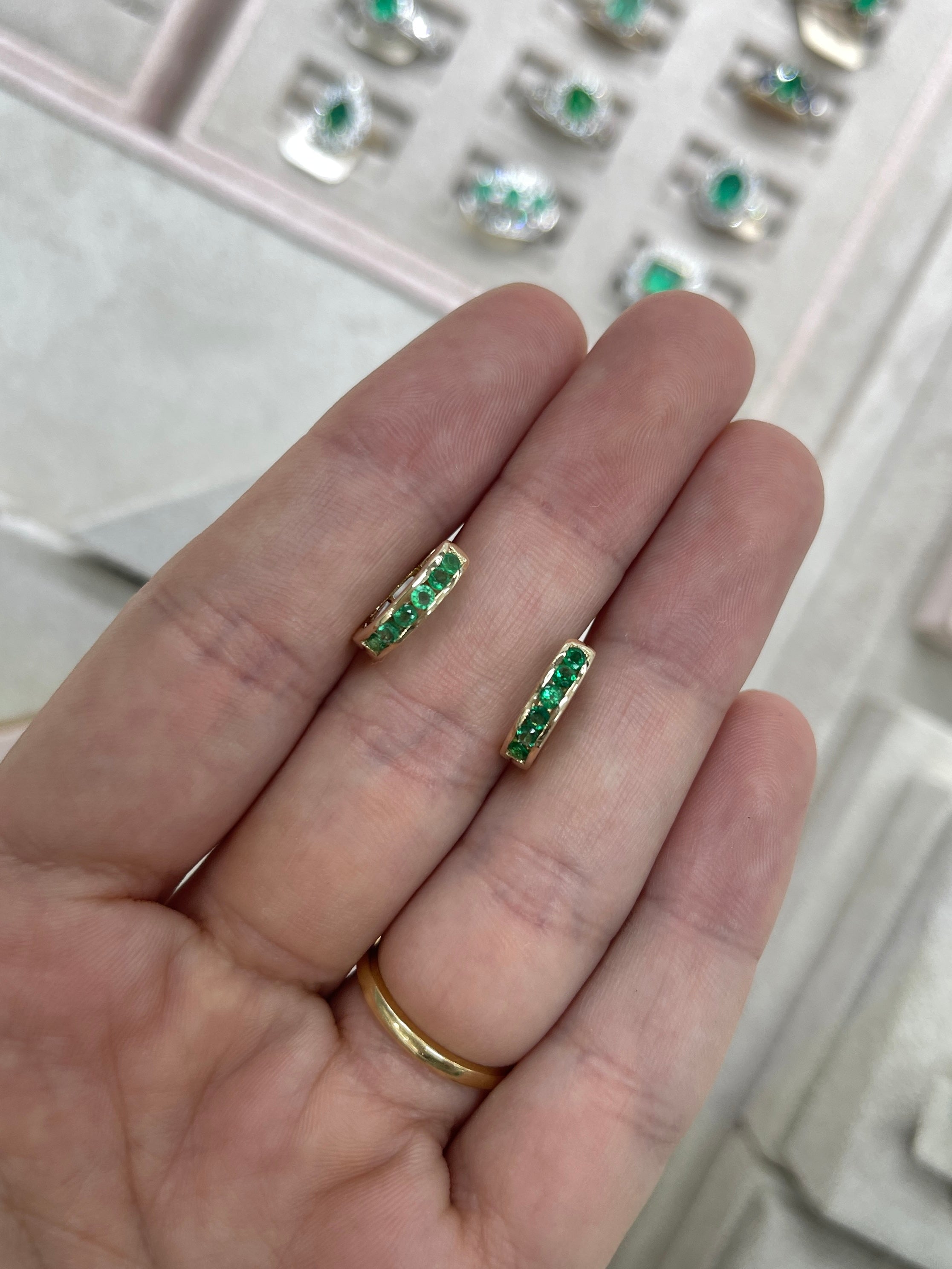 0.47tcw 14K Yellow Gold Emerald Huggie Hoop Earrings for Women - Perfect for Everyday Wear, Date Night & Special Occasions