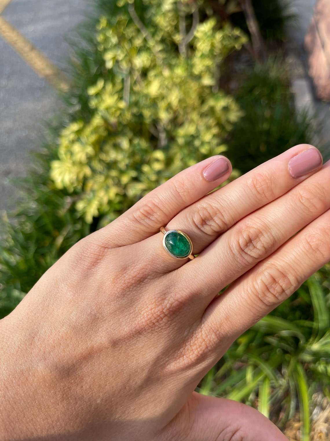 4.28 Carat Natural Emerald Cabochon Solitaire Ring in 14K Gold - Elegant Jewelry for Weddings, Anniversaries & Special Occasions