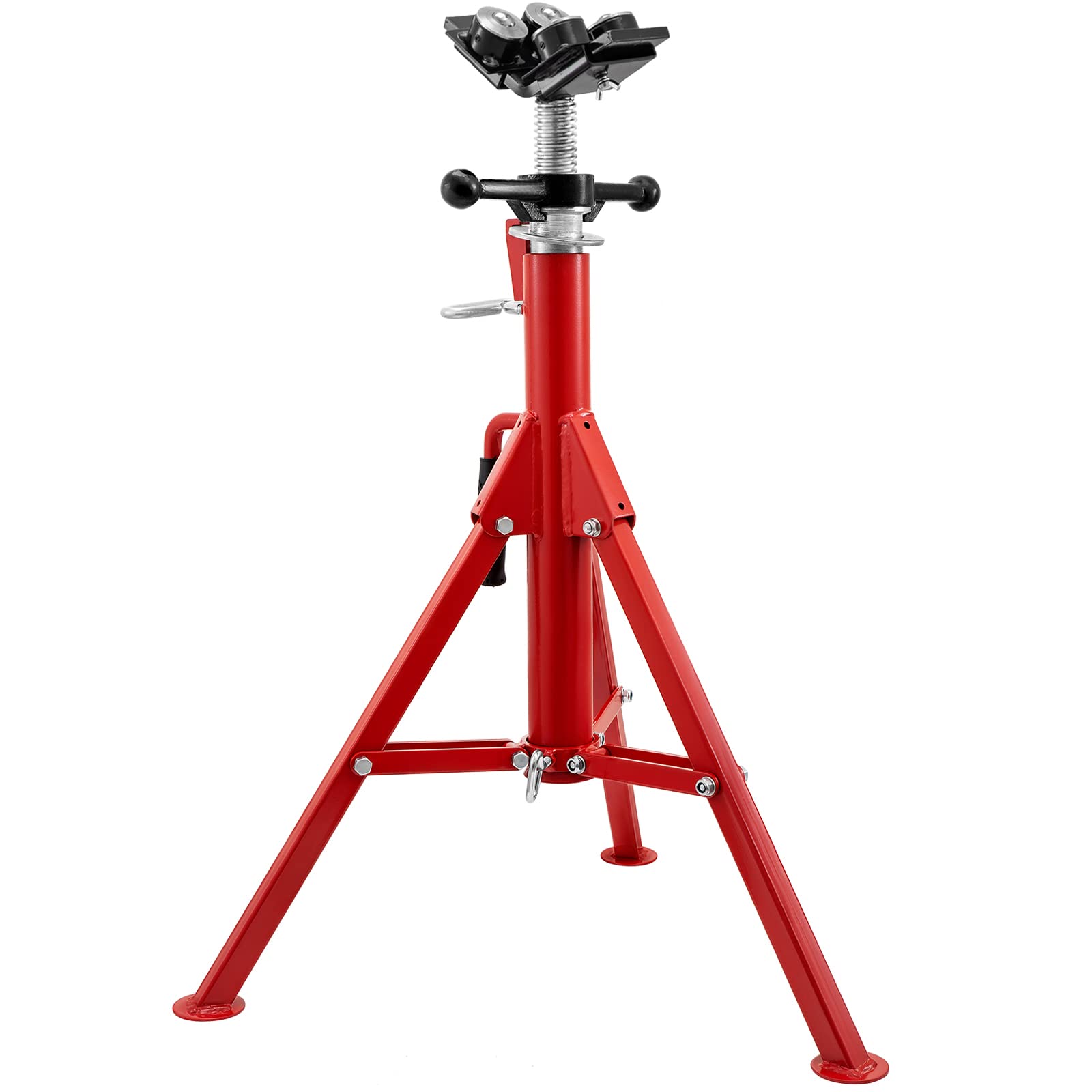 VEVOR 2500LB Capacity Adjustable Pipe Jack Stand with 4-Ball Transfer V-Head - 6mm Thick Steel, Folding Legs, Height 28-52 Inch (1107S-Type) - Heavy Duty Welding Support for Construction, Metal Fabrication & Pipe Installation