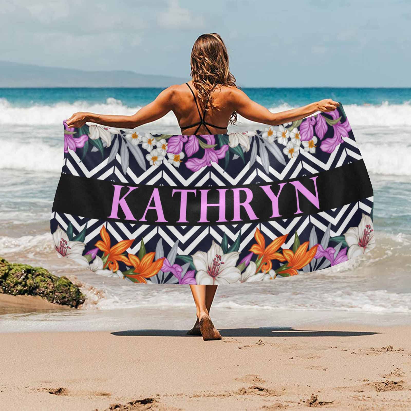 Personalized Quick Dry Microfiber Beach Towel with Custom Name & Floral Design - Lightweight Travel Towel for Swimming, Pool, Beach, Vacation & Outdoor Activities