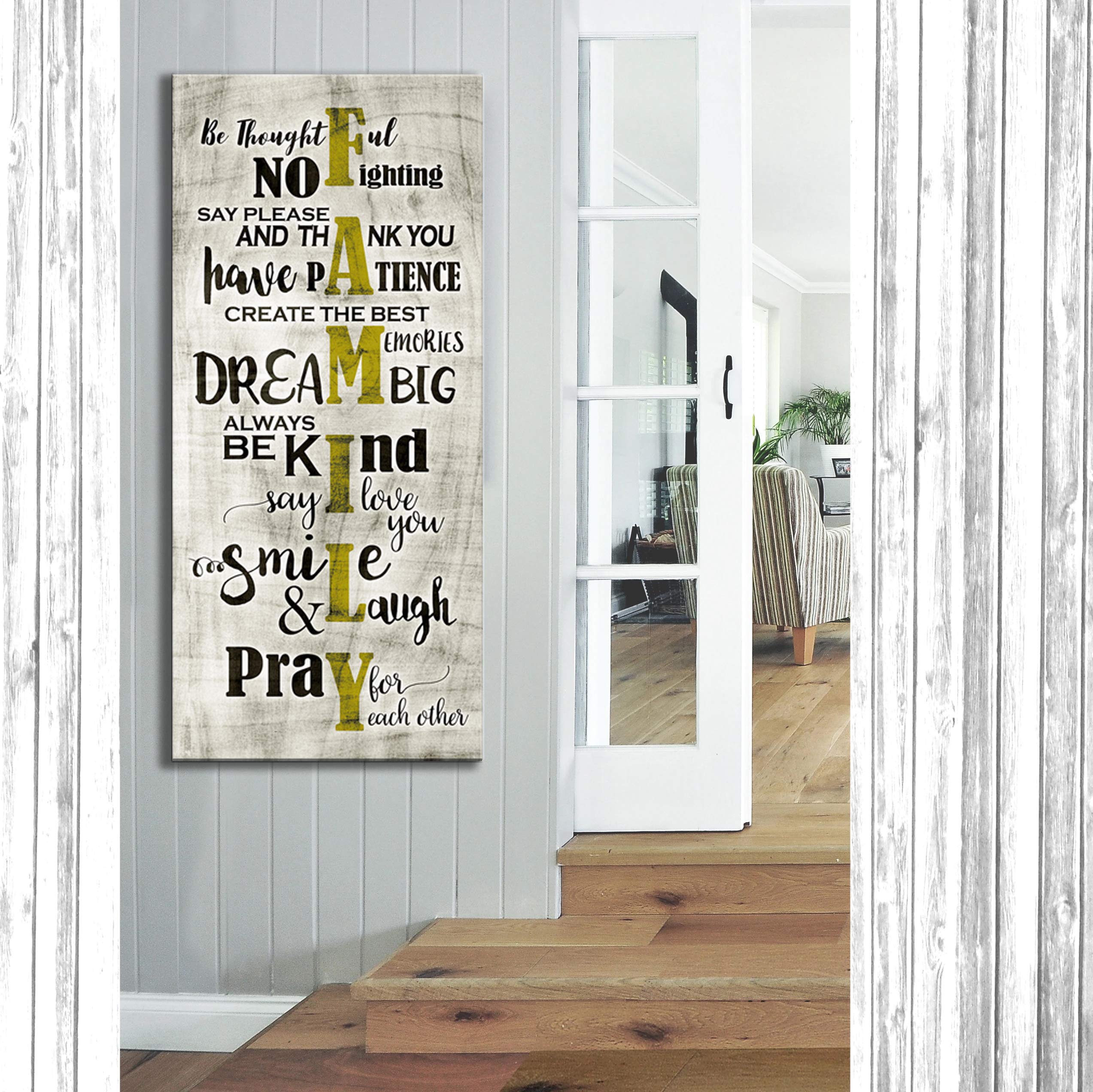 Farmhouse Style Large Canvas Wall Art - Family Sign Framed Décor for Living Room & Family Room | Yellow 27x60 Inch Rustic Home Decor | Perfect for Farmhouse, Modern & Traditional Interior Design