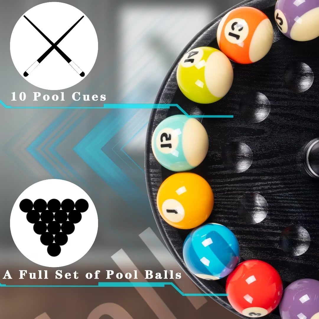 Premium Collapsible Pool Stick Holder Floor Stand - Solid Wood Billiard Cue Rack for 10 Cues & Full Ball Set | Perfect for Game Rooms, Bars, and Home Billiard Tables