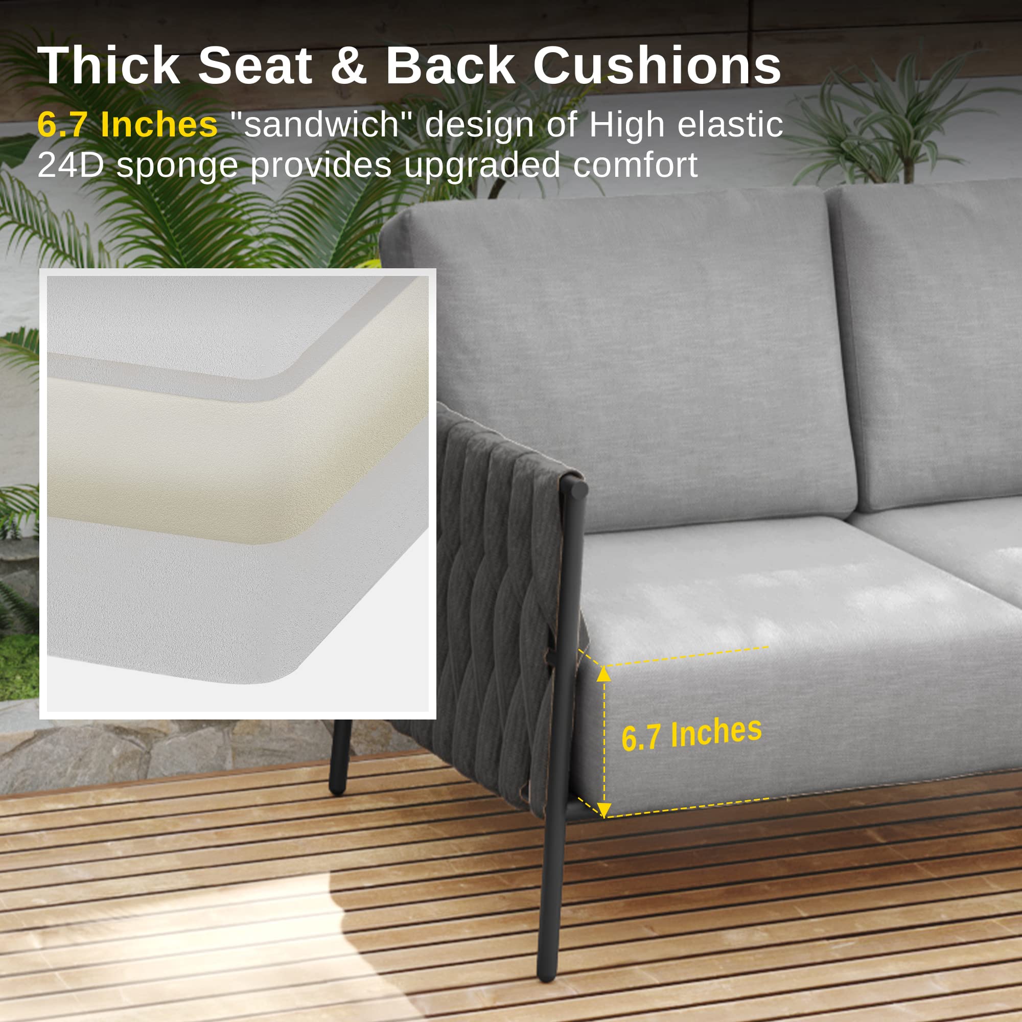 EAST OAK Life Chatter 3-Seater Outdoor Sofa Set with Waterproof Thick Cushions - Modern Patio Furniture for Garden, Porch, Backyard - Earth Black & Misty Grey - Perfect for Lounging, Entertaining, and Relaxing Outdoors