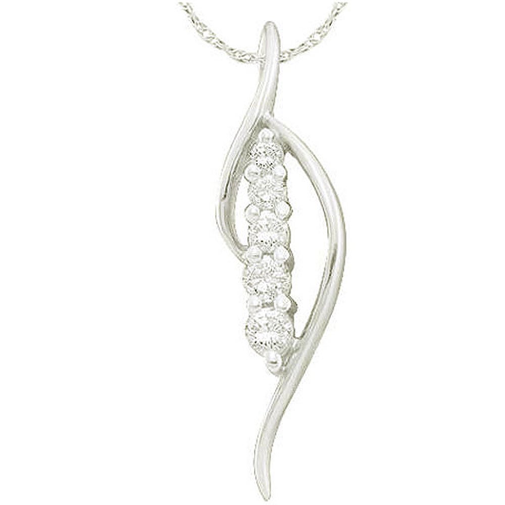 Dazzlingrock 14K White Gold Round Diamond Journey Drop Pendant Necklace for Women - 1/5 CTW Prong-Set Elegant Jewelry Gift for Anniversary, Birthday & Special Occasions