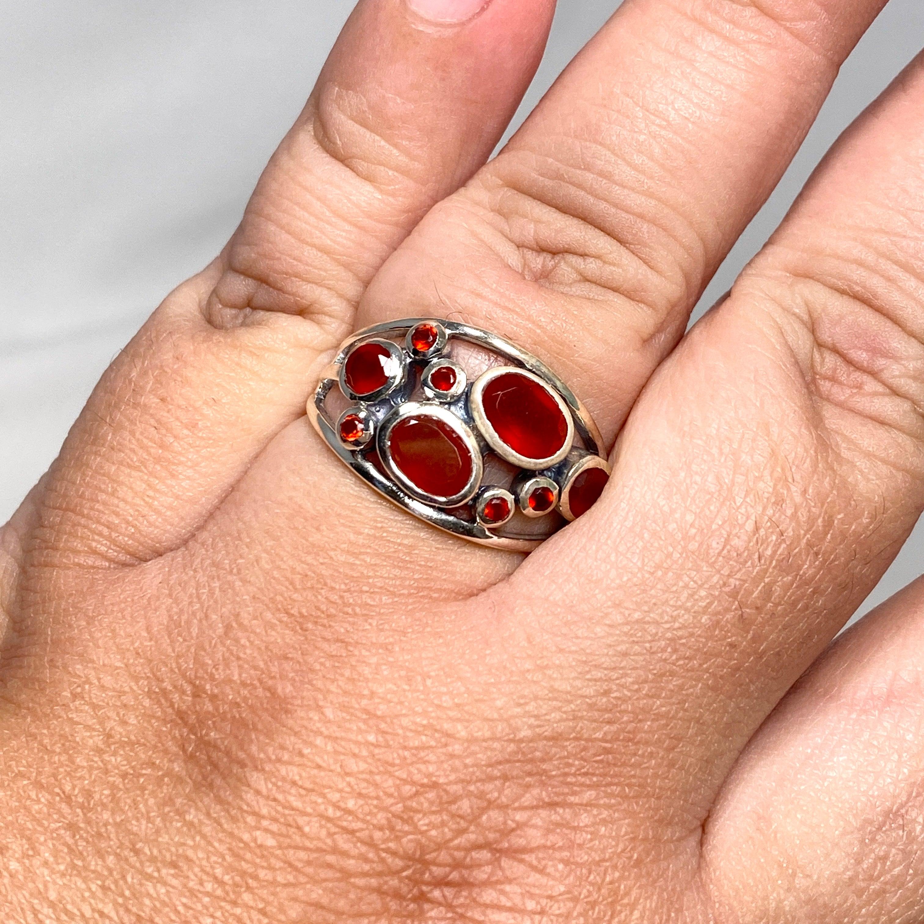 Natural Carnelian Faceted Multistone Gemstone Ring in Sterling Silver - Elegant Decorative Setting R3787 | Perfect for Weddings, Parties & Special Occasions
