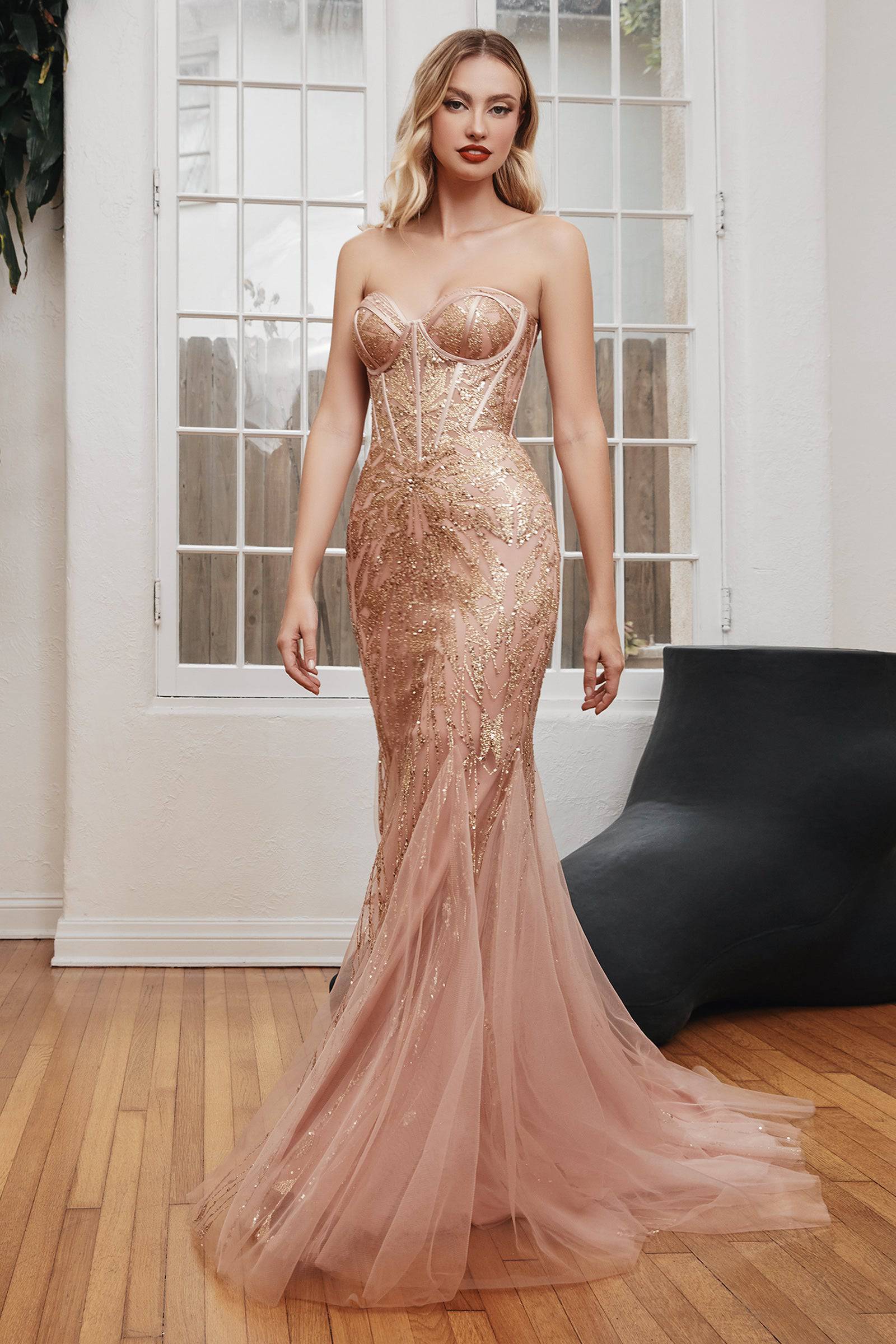 Cinderella Divine CB116 Sparkling Strapless Corset Mermaid Prom Dress for Weddings, Parties & Special Occasions