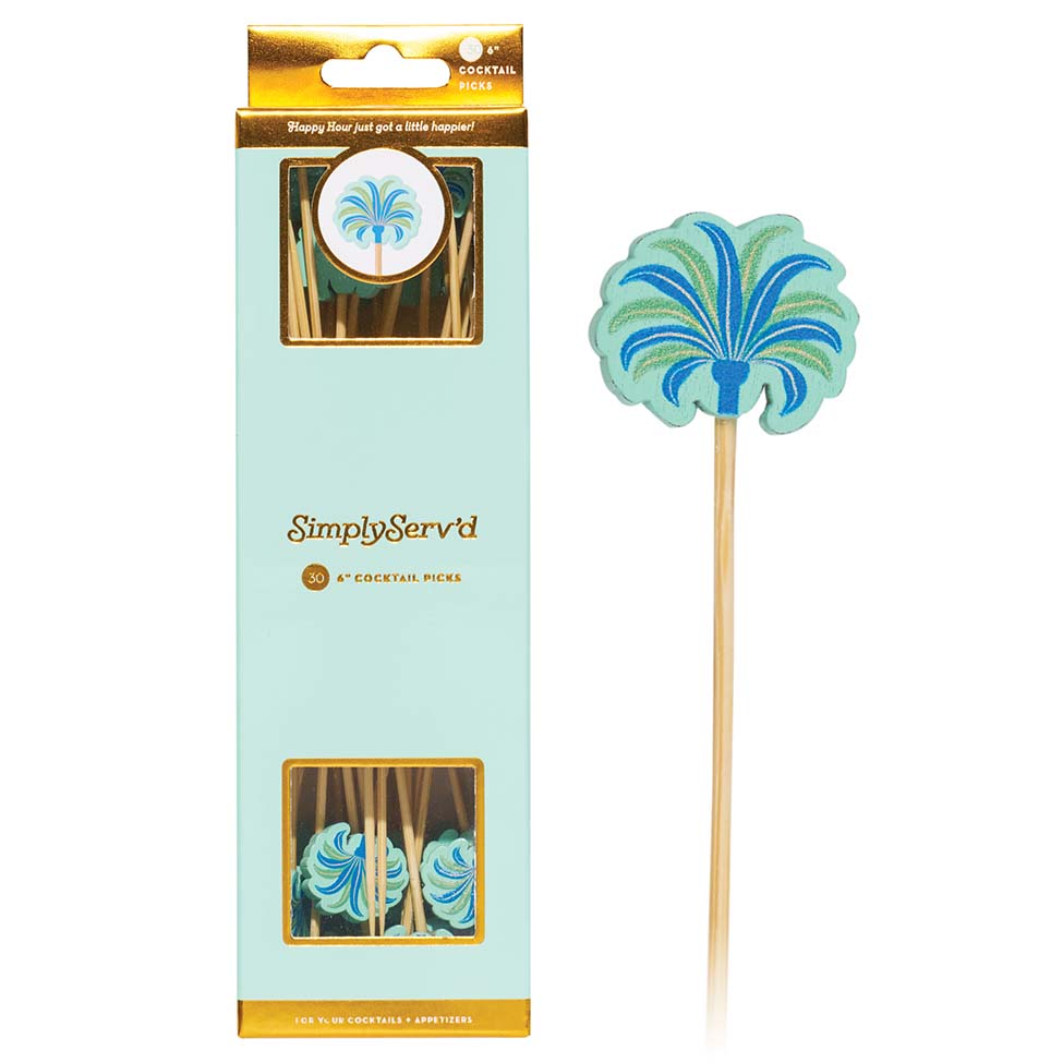 Preppy Palm Large Cocktail Picks - Set of 30 | Elegant Drink Stirrers for Cocktails, Mocktails & Party Decor | Perfect for Weddings, BBQs & Tropical Themed Events