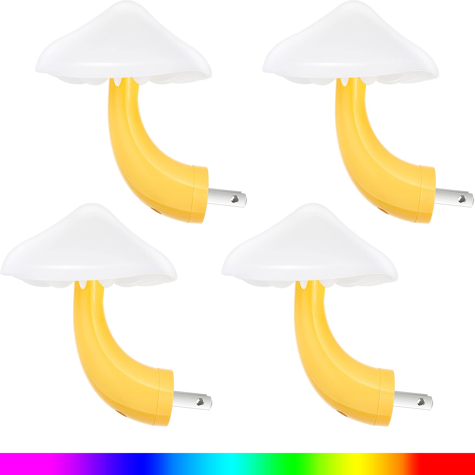 Honoson 4-Pack Mushroom Night Light LED Plug-in Lamp - 7 Color Changing Magic Mini Mushroom Shaped Nightlight for Kids & Adults (White Cover) - Perfect for Bedroom, Nursery, Hallway, and Home Decor