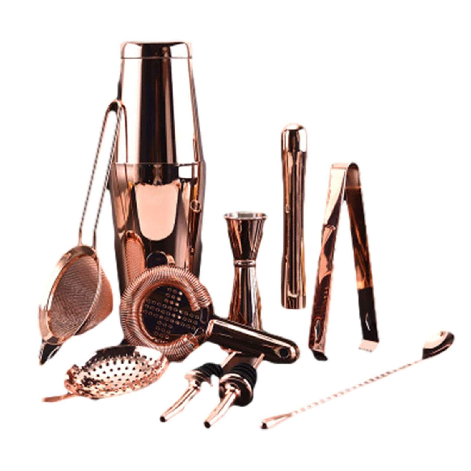 10-Piece Stainless Steel Cocktail Mixing Set - Bar Shaker, Measuring Cup, Strainer, Spoon, Ice Tongs & Bottle Opener - Perfect for Home Bars, Beginners & Professional Bartenders (Pink) - Ideal for Cocktail Parties, Home Mixology & Bar Essentials