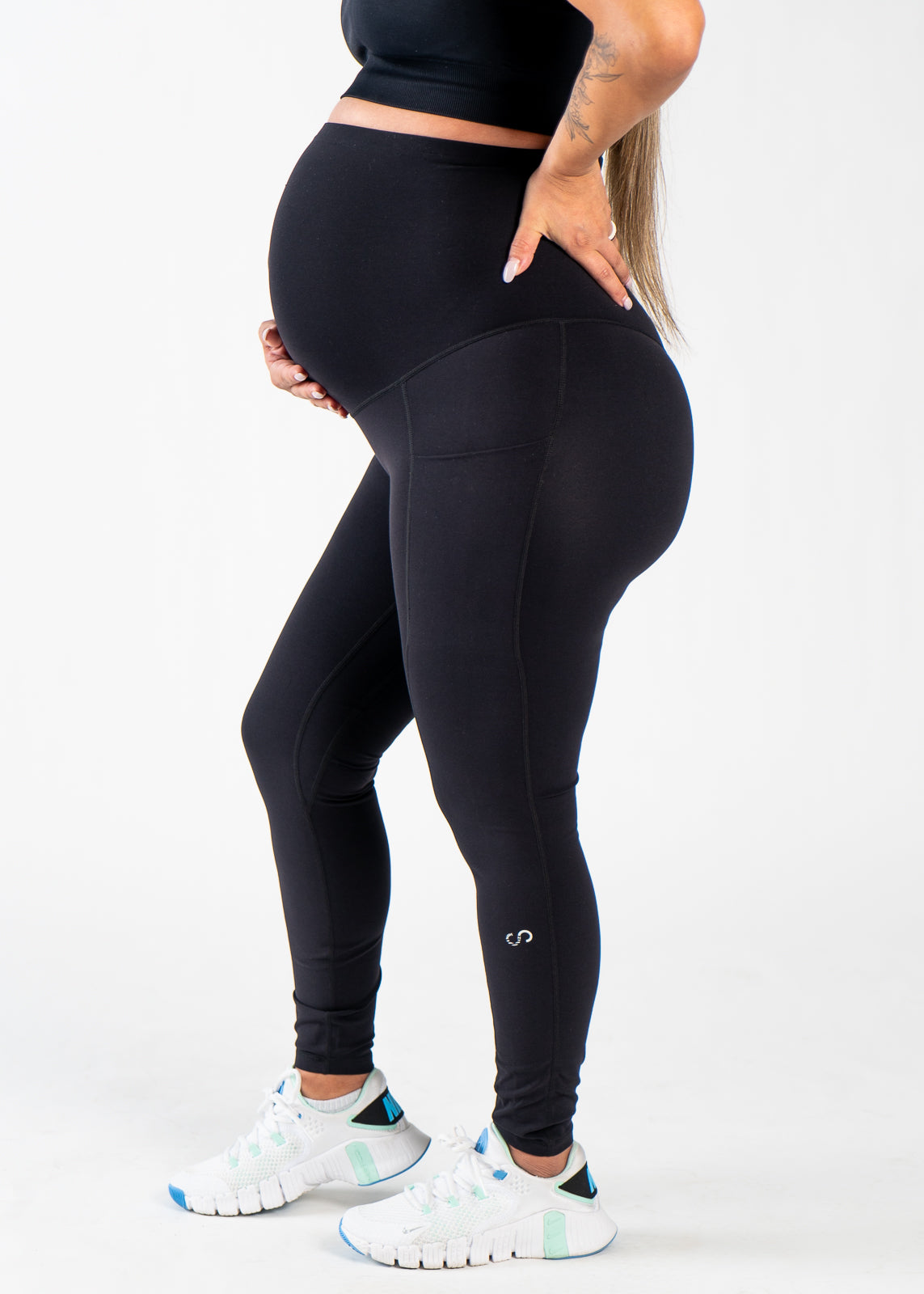 NKD Maternity Leggings with Pockets - Soft Stretchy Pregnancy Yoga Pants for Women | Black | Perfect for Workouts, Running & Everyday Comfort