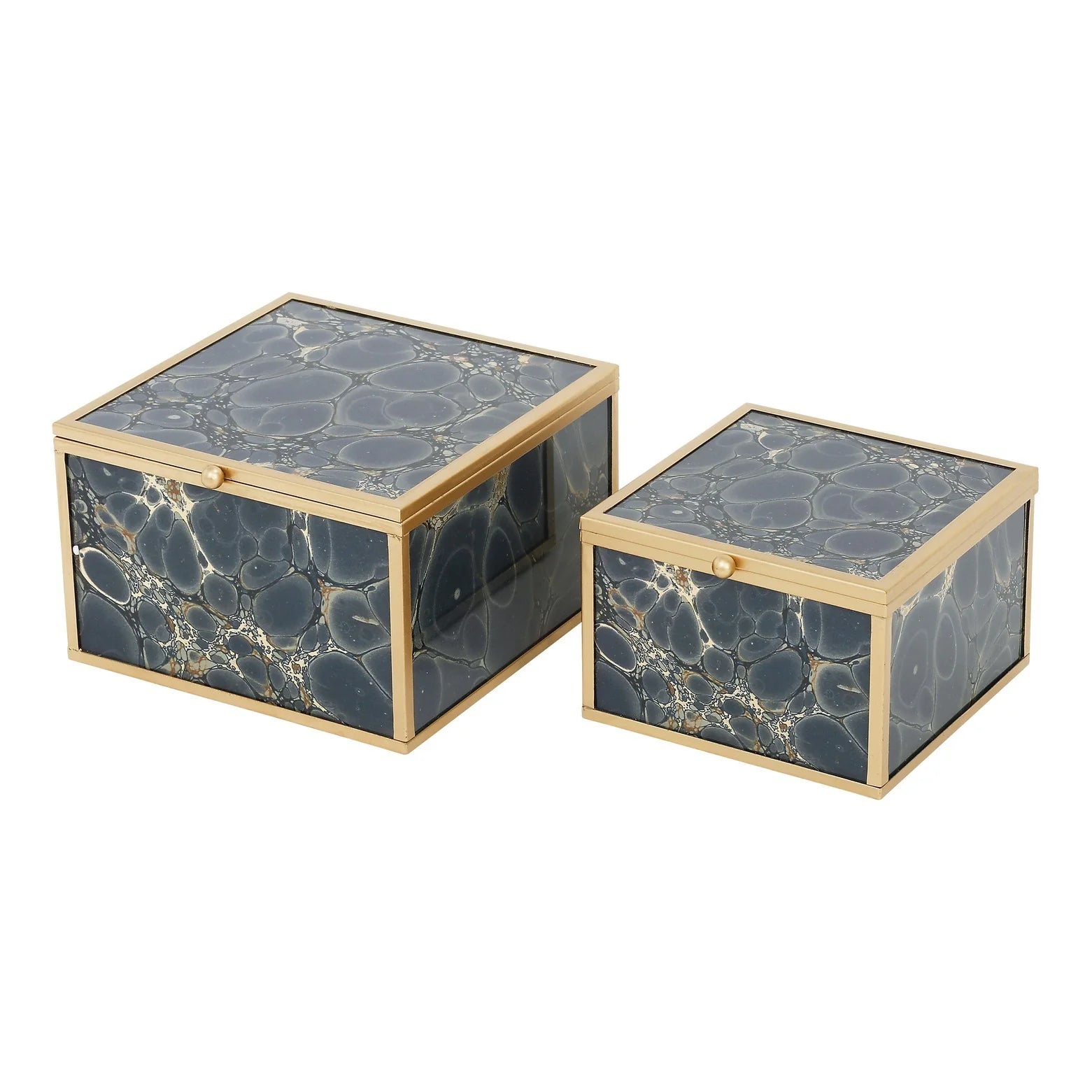 2-Piece Blue & Gold Accessory Box Set - Elegant Storage for Jewelry, Watches & Keepsakes - Perfect for Home, Office & Travel Organization