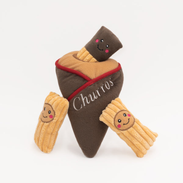 Zippy Burrow Churro Cone Plush Dog Toy - Soft & Chewable for Small & Large Dogs - Perfect for Playtime, Training & Cuddling