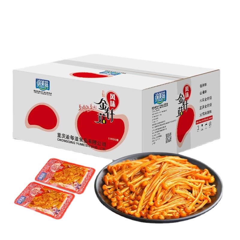 Spicy Red Oil Enoki Mushroom Pickles - 177oz Instant Pickled Vegetables, Chinese Cabbage Snacks & Spicy Mushroom Fast Food - Mountain Pepper Flavor (1 Box) - Perfect for Asian Cuisine, Appetizers, and Quick Meals