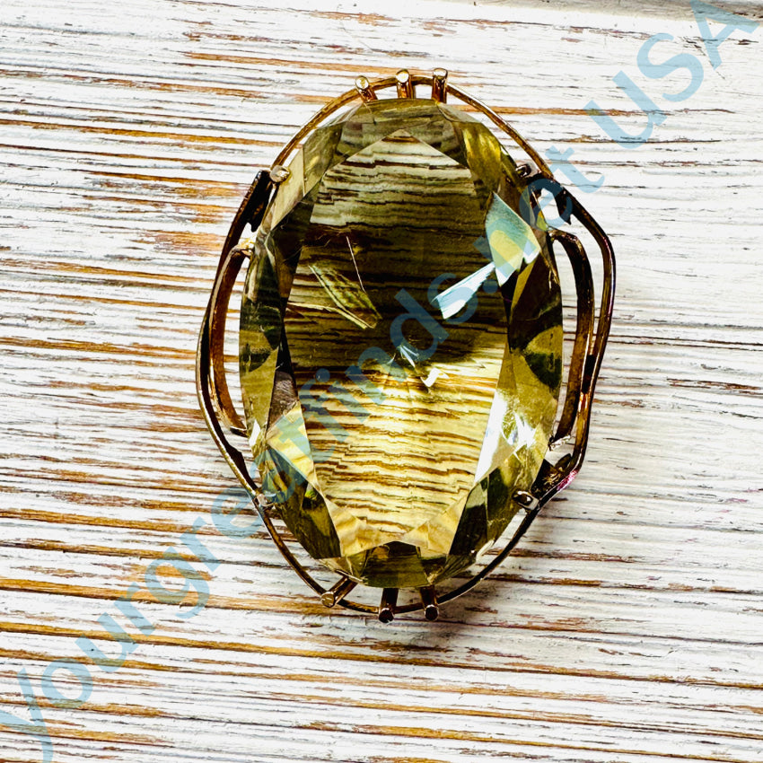 Vintage Gold-Tone Pendant Pin & Scarf Slide with 117 Carat Lemon Citrine Gemstone - Elegant Jewelry for Women, Perfect for Dresses, Scarves & Special Occasions