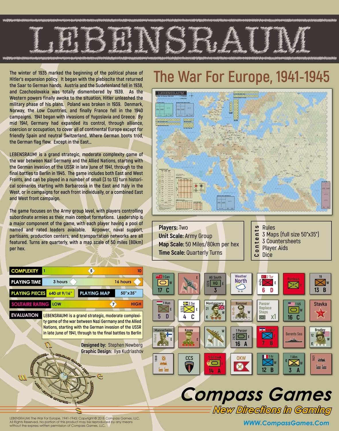 Lebensraum: The War for Europe 1941-1945 Strategy Board Game by Compass Games | WWII Historical Wargaming for Adults & History Enthusiasts