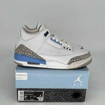 Original Air Jordan 3 Retro UNC Men's Basketball Shoes Size 8.5 (CT8532-104) - Classic Blue & White Sneakers for Casual Wear, Sports & Street Fashion