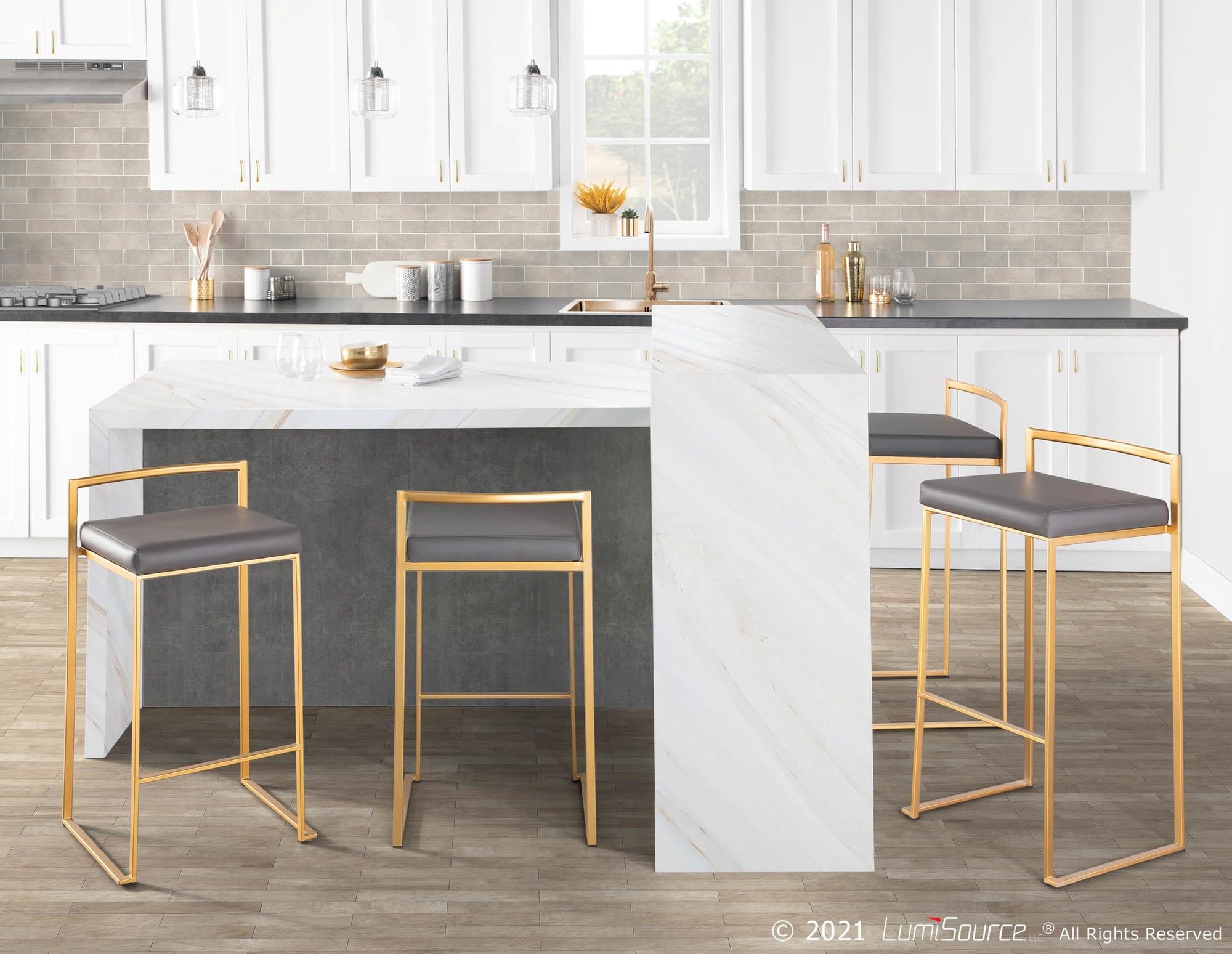 Fuji Stacker Bar Stool Set of 2 - Modern Adjustable Height Bar Chairs for Kitchen Island, Home Bar & Restaurant Counter - Durable & Comfortable Bar Stools for Indoor & Outdoor Use