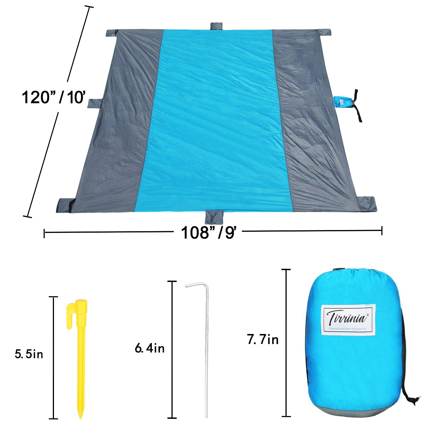 Tirrinia Waterproof Picnic Blanket - Sandproof Beach Blanket for Travel, Portable Outdoor Camping Blanket | Perfect for Beach, Park, Picnic, Hiking and Backyard Gatherings