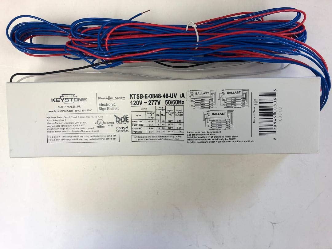 Keystone KTSB-E-0848-46-UV Electronic Sign Ballast - Instant Start for 4-6 Lamps (8-48 Foot, 120-277V) - Ideal for Commercial Signage, Outdoor Lighting & Neon Displays