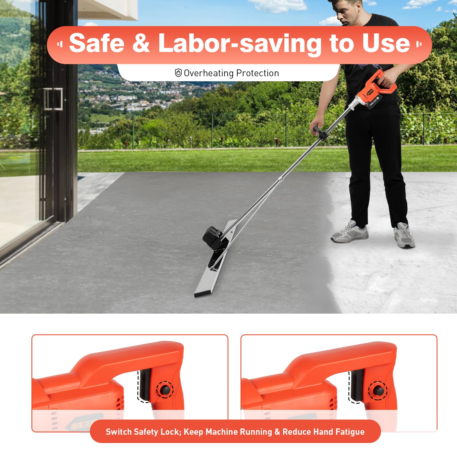 Cordless Electric Concrete Screed Vibratory Kit - Power Concrete Finishing Tool with Surface Leveling Tamper Ruler | Vibrating Cement Machine Head + Motor for Driveway, Patio & Floor Leveling