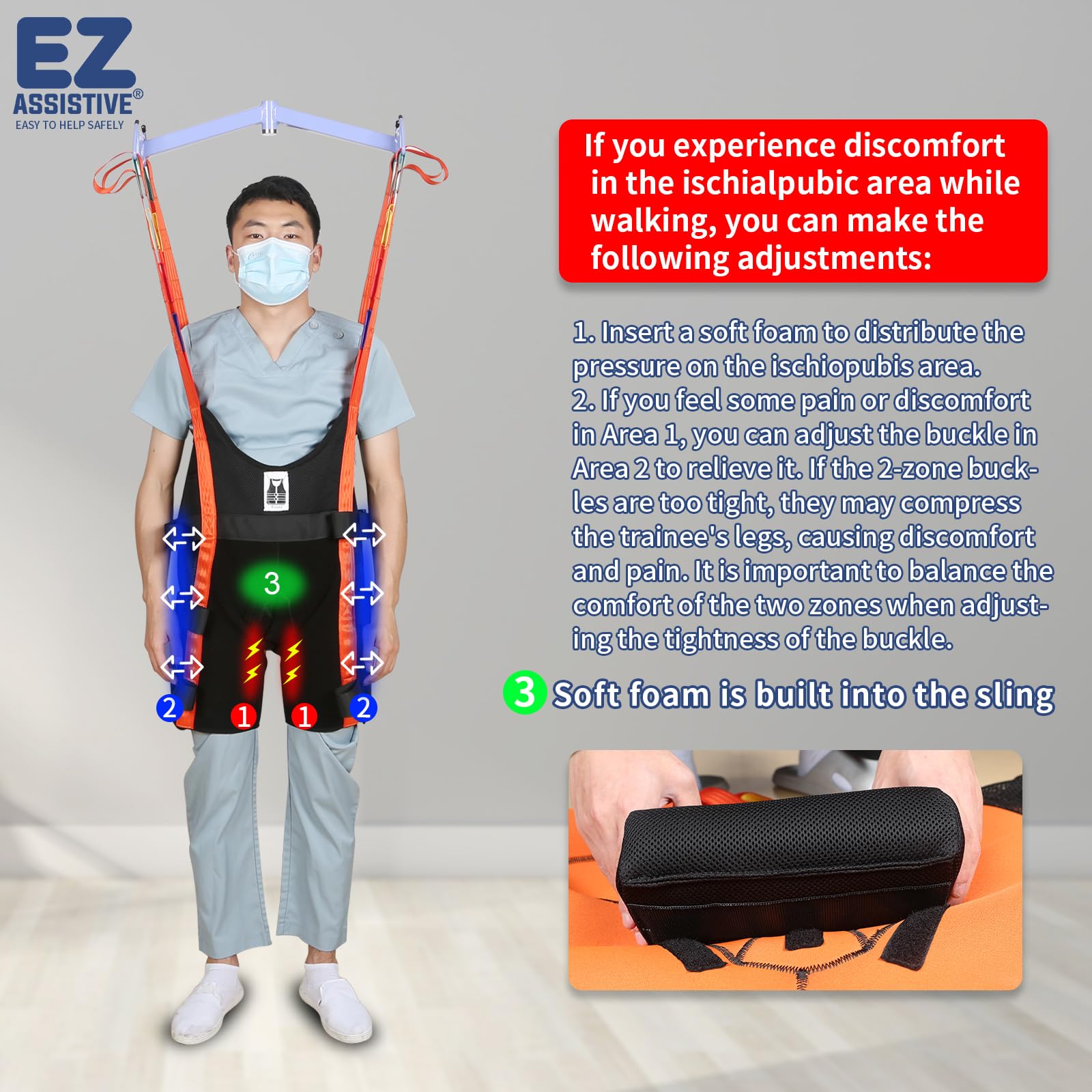 Professional Walking Assist Sling with 4-Way Stretch Fabric - 500lb Weight Capacity for Home & Hospital Use - Ideal for Mobility Training & Patient Recovery (Large)
