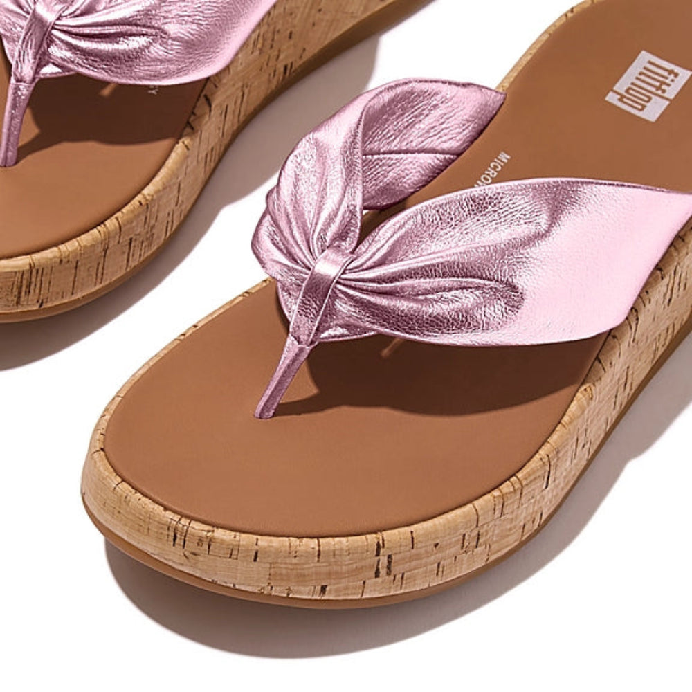 FitFlop F Mode Leather Twist Cork Sandals for Women - Wild Metallic Lilac | Comfortable & Supportive Footwear for Walking, Travel & Summer Outfits