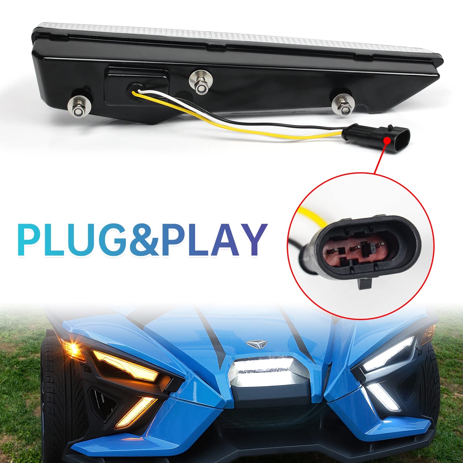 Polaris Slingshot S SL SLR R LE 2014-2021 Front Upper Accent Panel Light Kit - Daytime Running Lights & Trim Panel Replacement #2884604 #2414077 #2414078 | Upgrade Your Ride for Enhanced Visibility & Style
